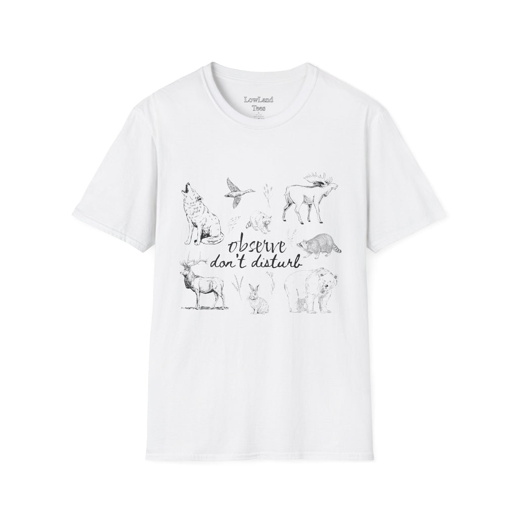 Observe Don’t Disturb T-Shirt — Vintage Sketch Wildlife Field Guide Tee