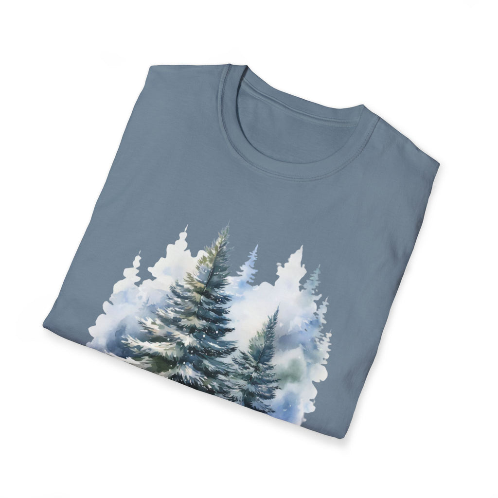 Winter Pine Trees T-Shirt — Watercolor Forest Holiday Tee