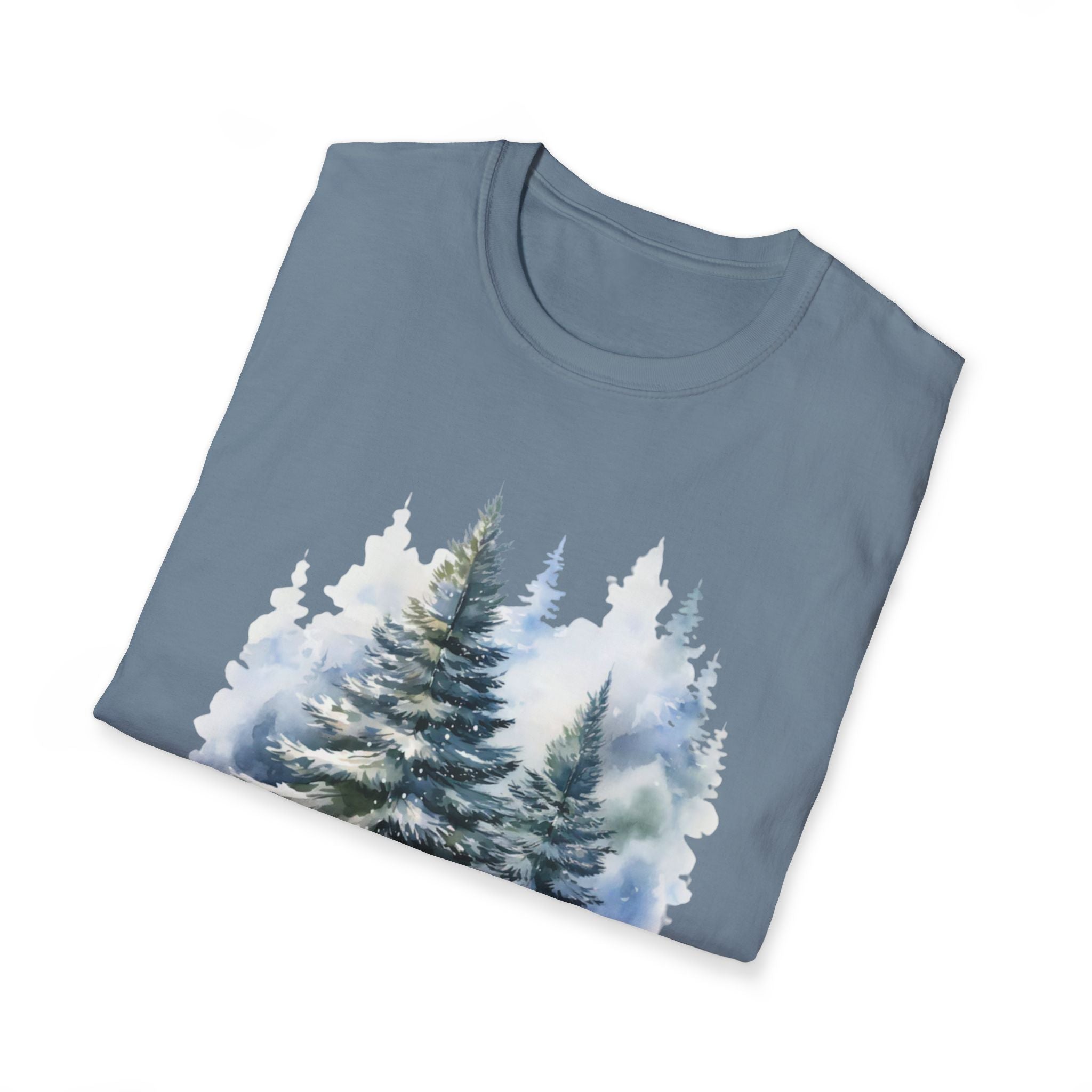 Winter Pine Trees T-Shirt — Watercolor Forest Holiday Tee