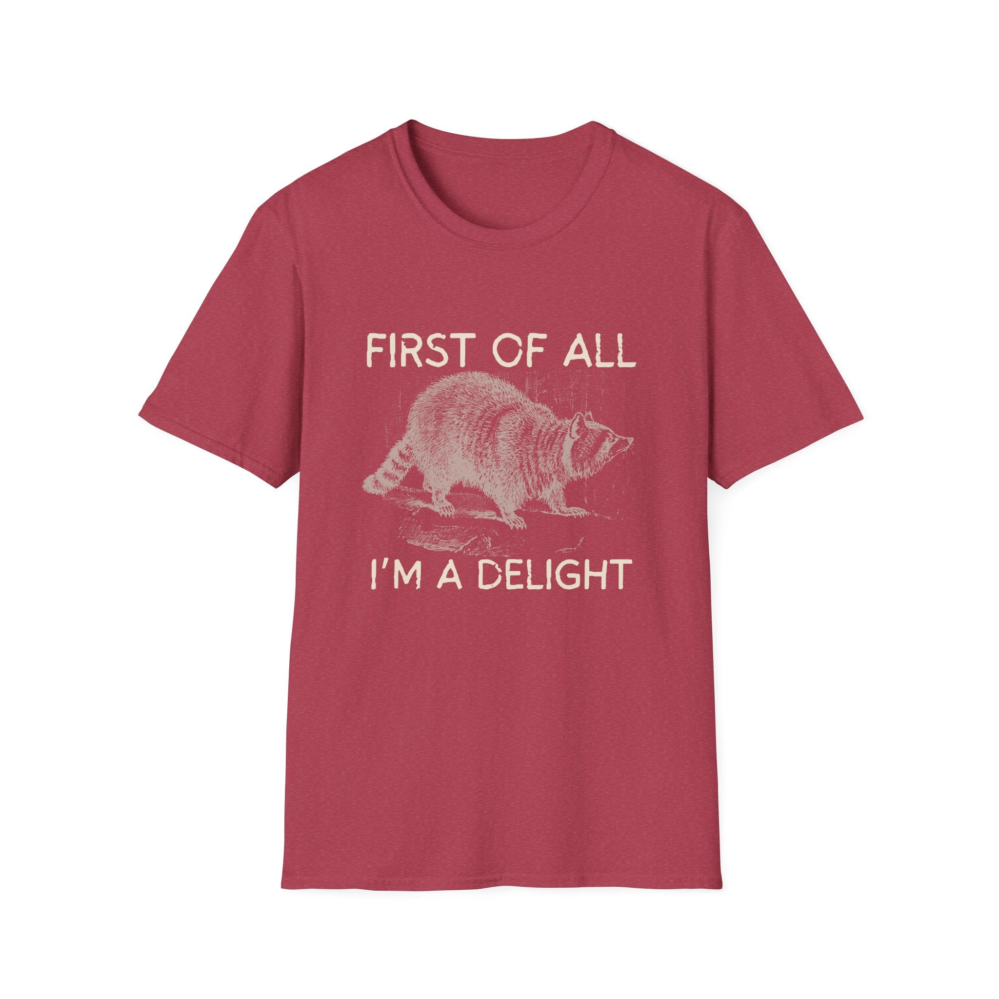 T-Shirt — “First Of All I’m A Delight” Raccoon Vintage Graphic Tee