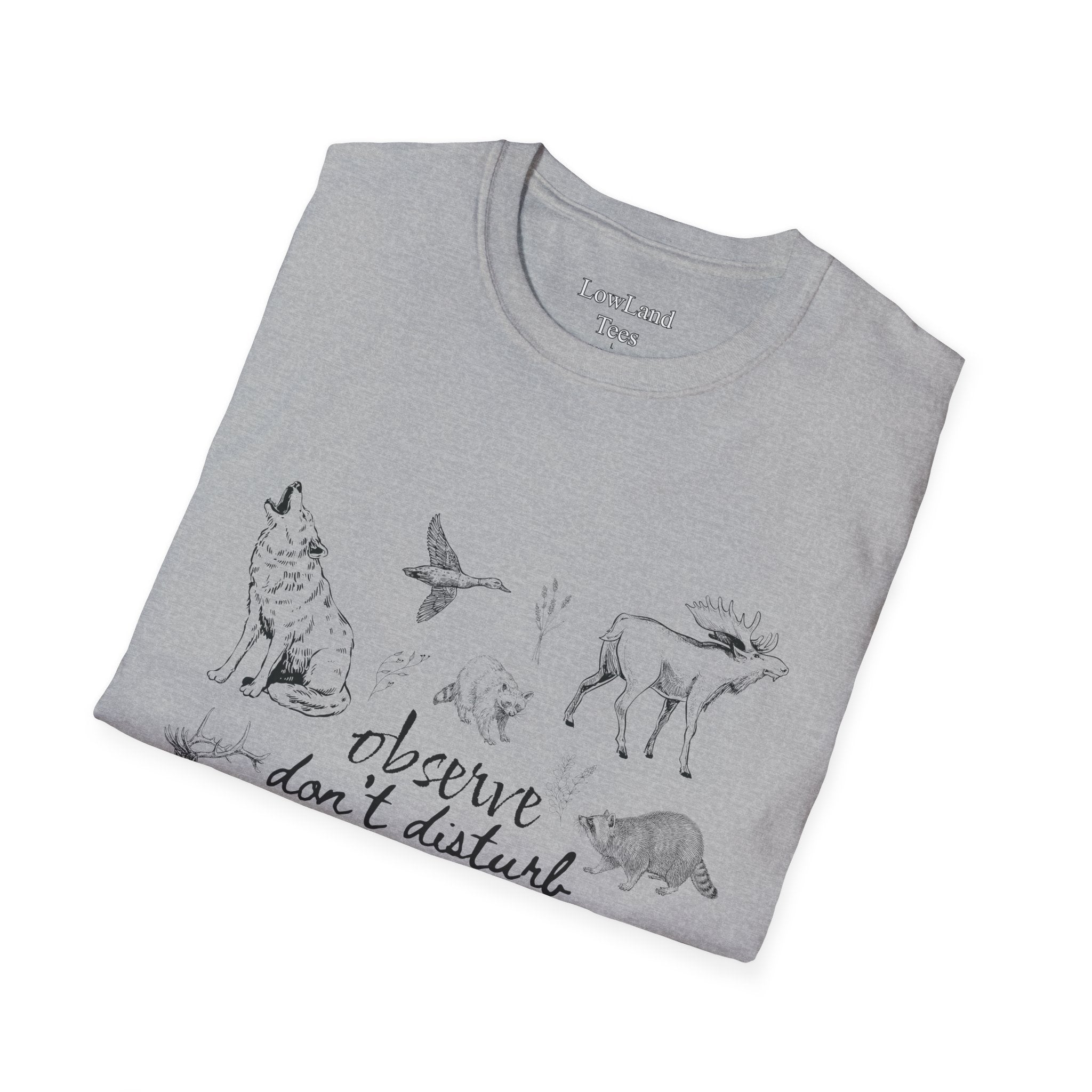 Observe Don’t Disturb T-Shirt — Vintage Sketch Wildlife Field Guide Tee