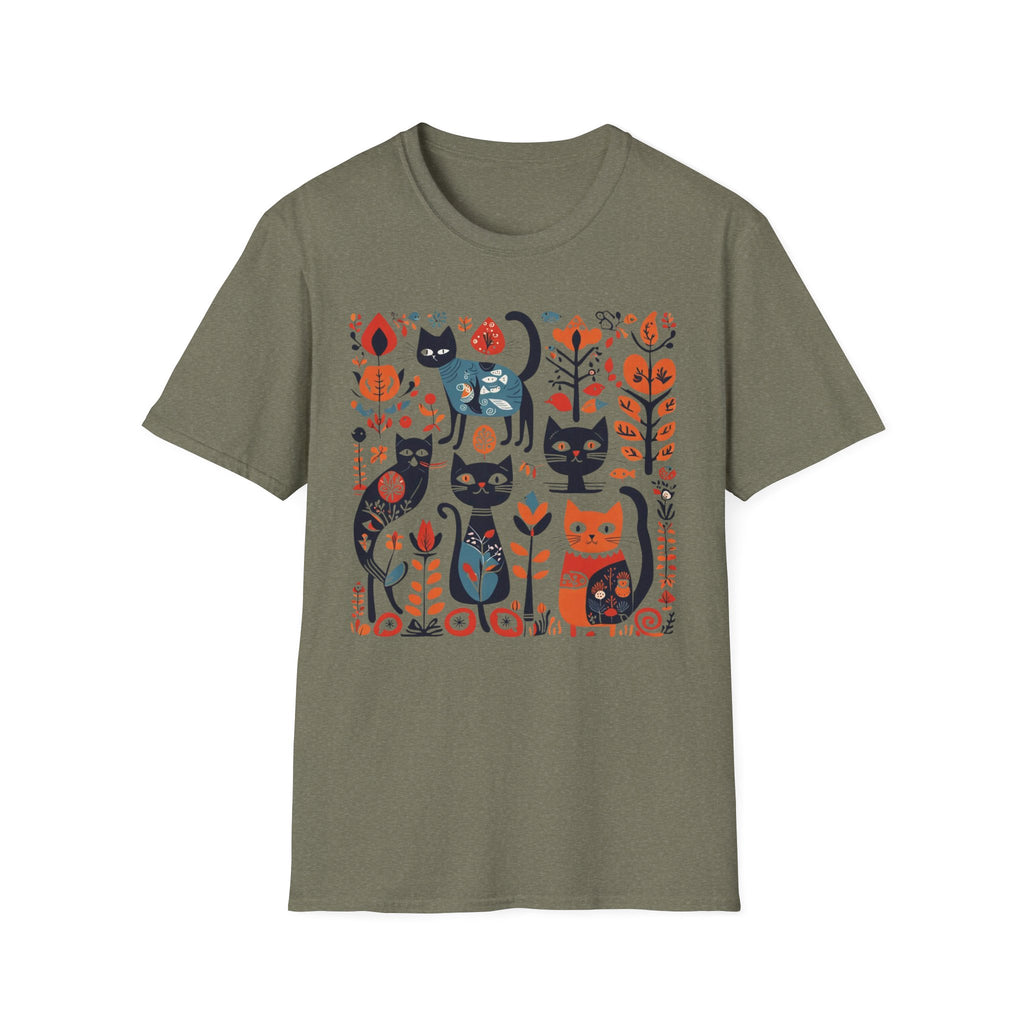 Cats & Flowers T-Shirt — Whimsical Folk Art Cat Graphic Tee