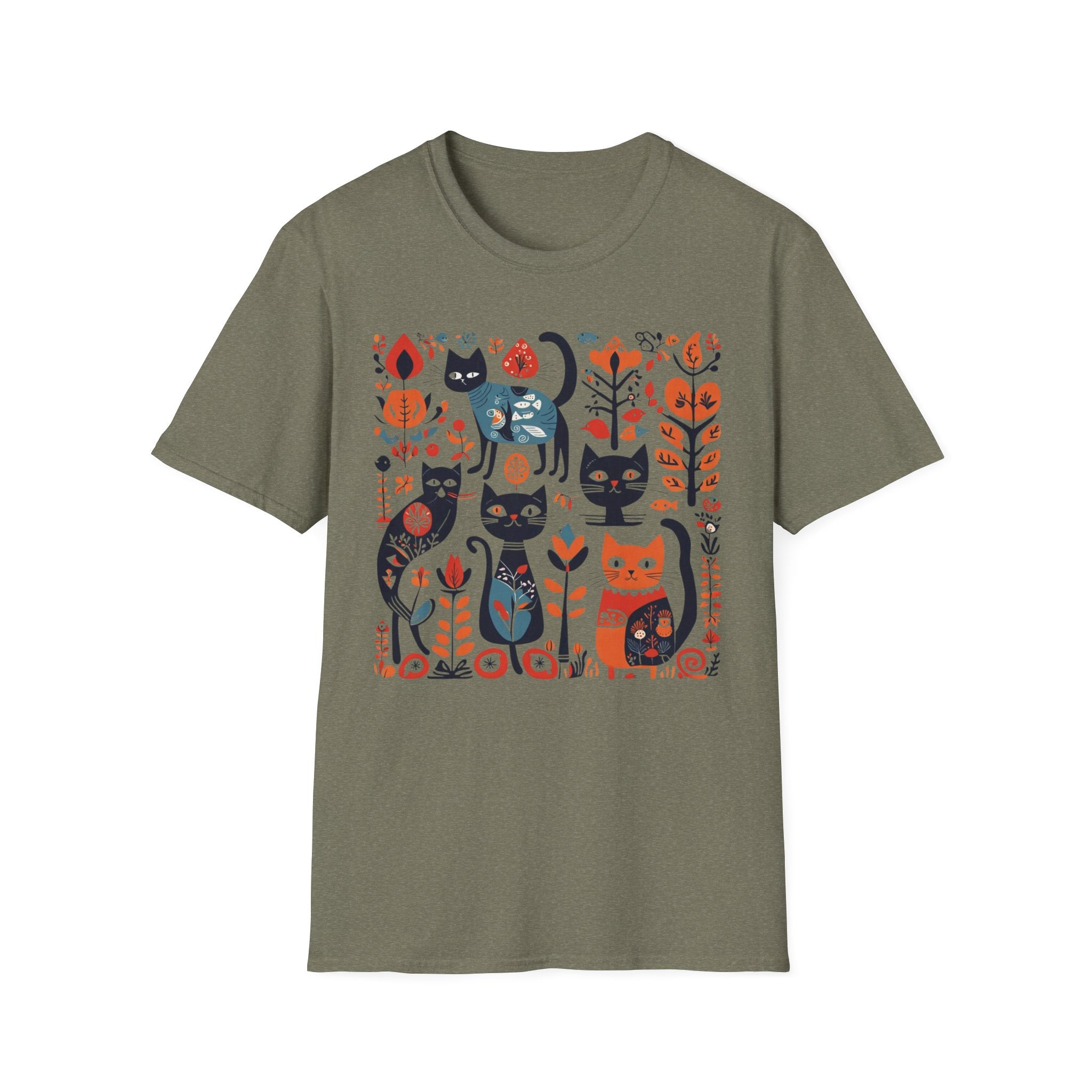 Cats & Flowers T-Shirt — Whimsical Folk Art Cat Graphic Tee