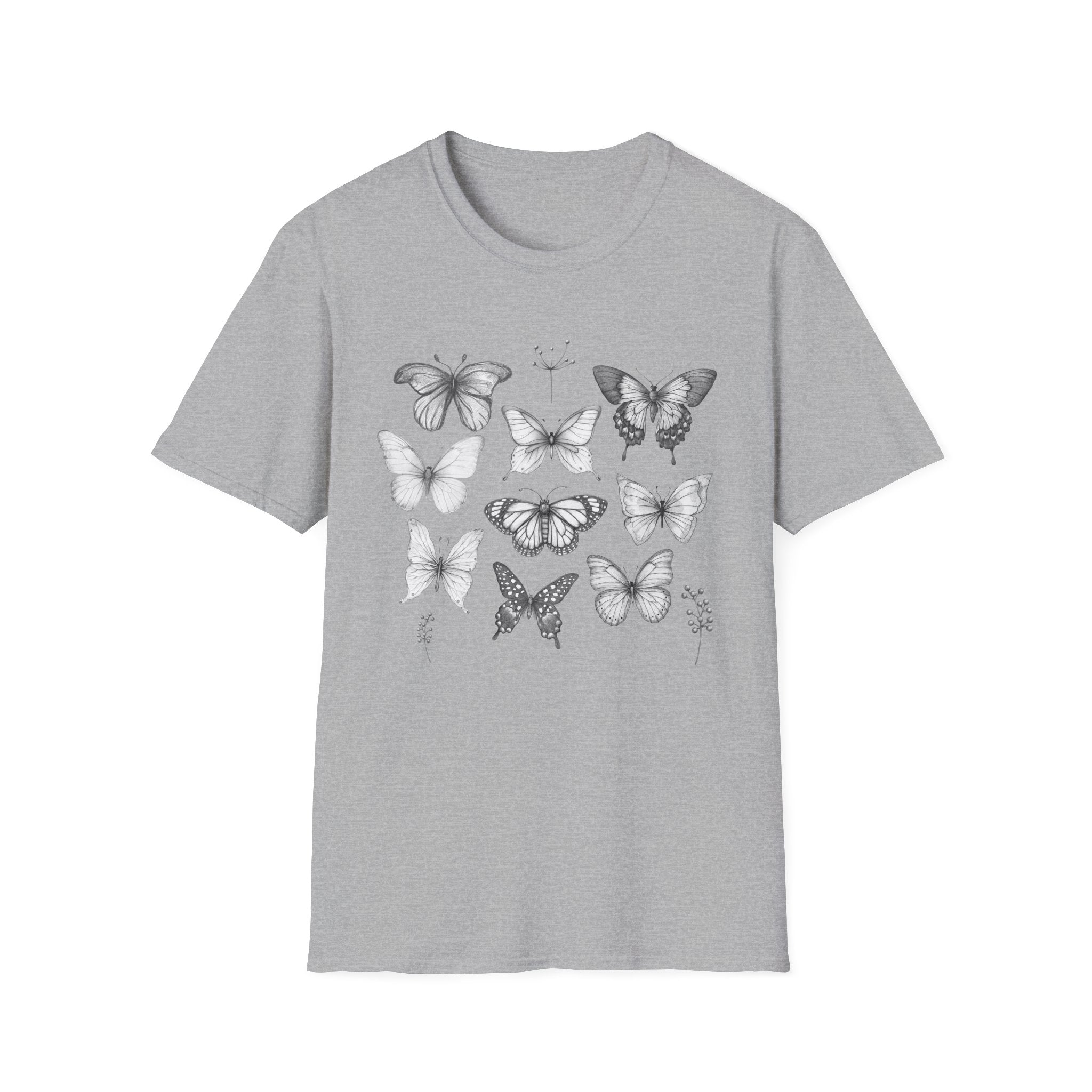 Butterfly Sketch Grid T-Shirt — Vintage Botanical Insect Tee