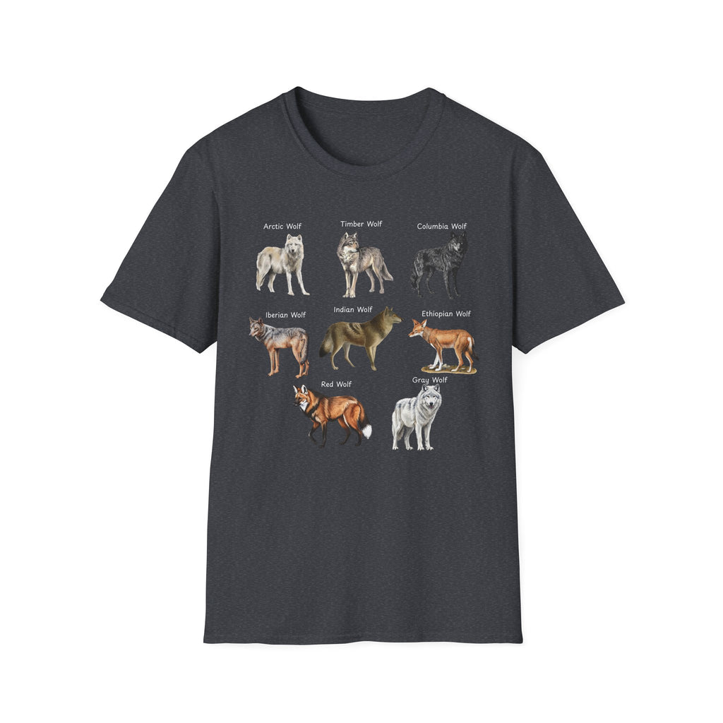 Wolf Species Chart T-Shirt — Illustrated Wolves Guide Tee