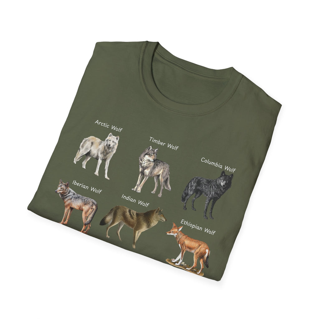 Wolf Species Chart T-Shirt — Illustrated Wolves Guide Tee