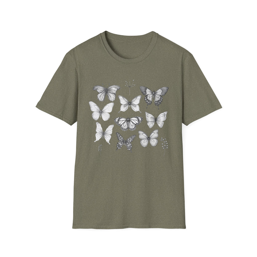 Butterfly Sketch Grid T-Shirt — Vintage Botanical Insect Tee