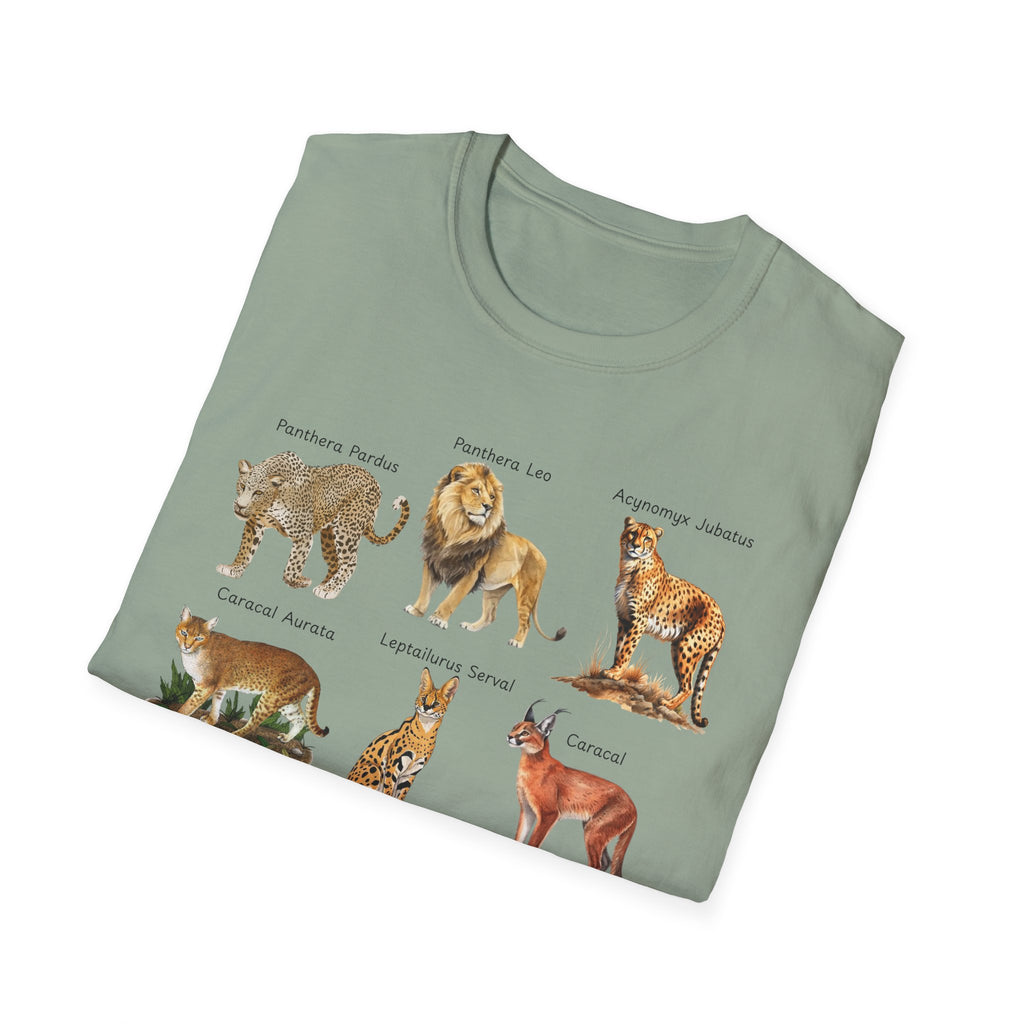 Big Cats Chart T-Shirt — Vintage Illustrated Wild Cat Identification Tee