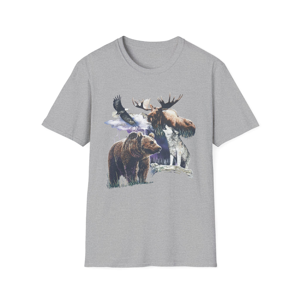 Wildlife Watercolor T-Shirt — Moose, Bear & Eagle Nature Tee