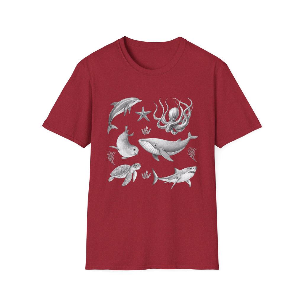 Ocean Wildlife T-Shirt — Monochrome Marine Life Design