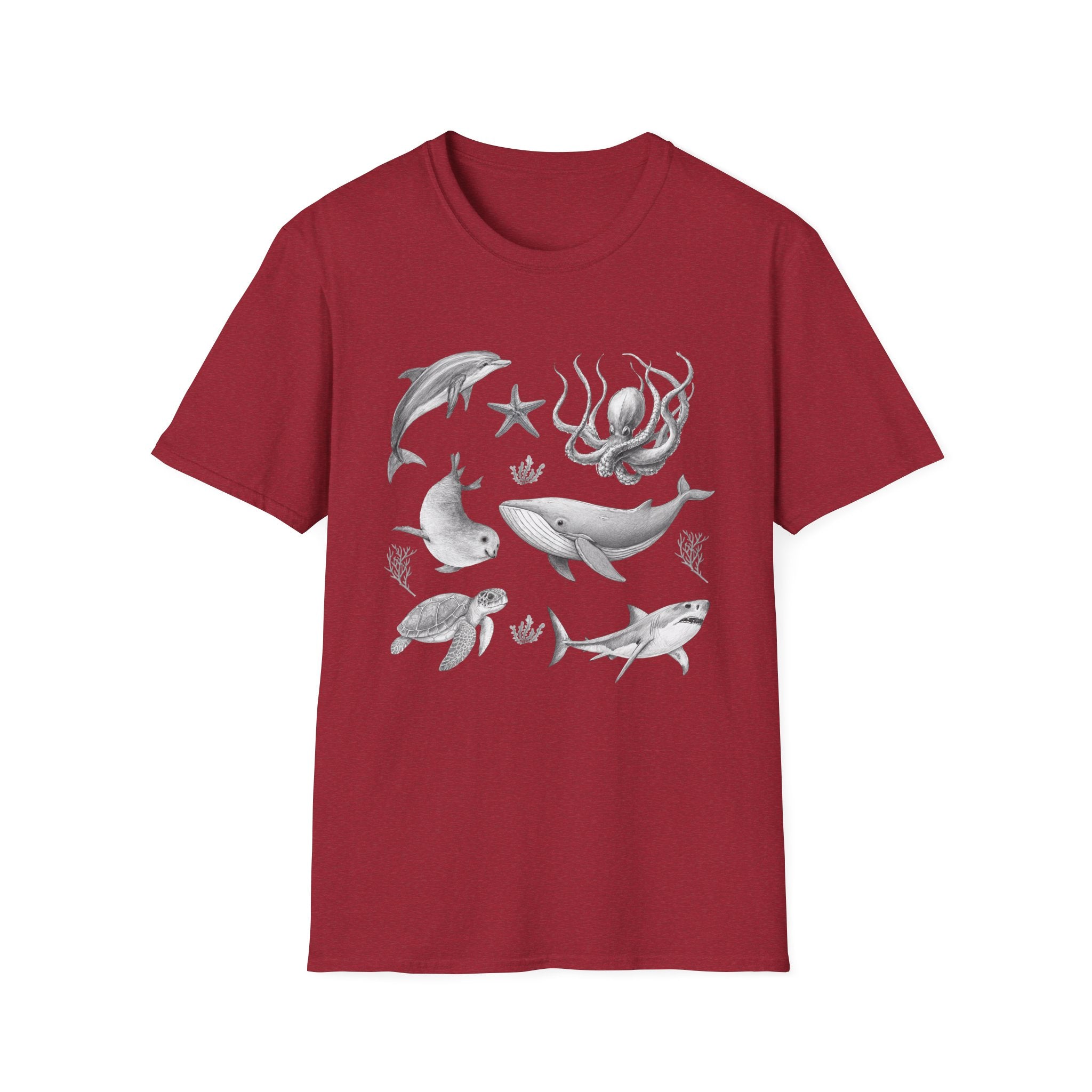 Ocean Wildlife T-Shirt — Monochrome Marine Life Design