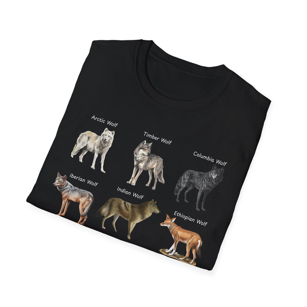 Wolf Species Chart T-Shirt — Illustrated Wolves Guide Tee