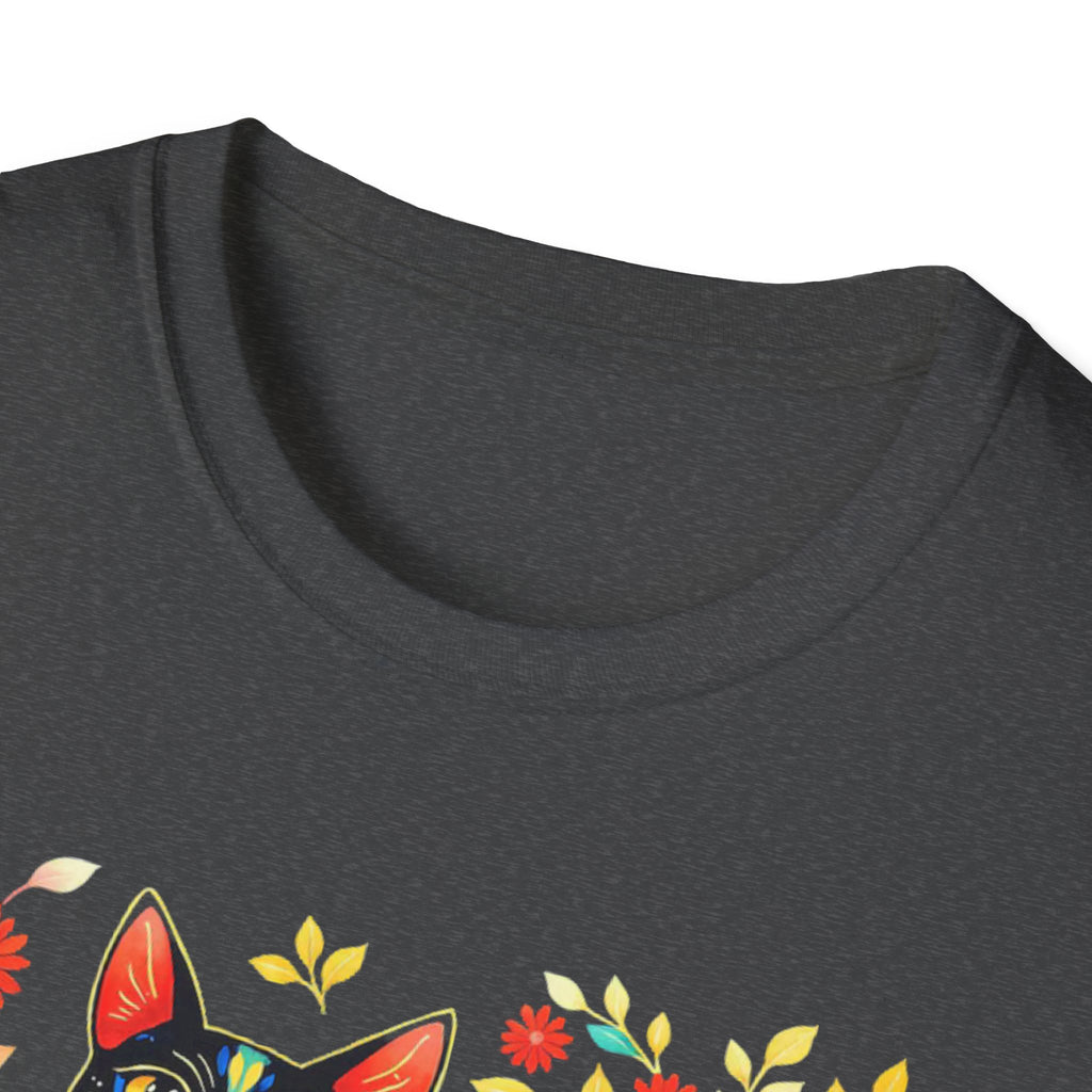 Floral Folk Art Cat T-Shirt — Colorful Boho Cat Tee