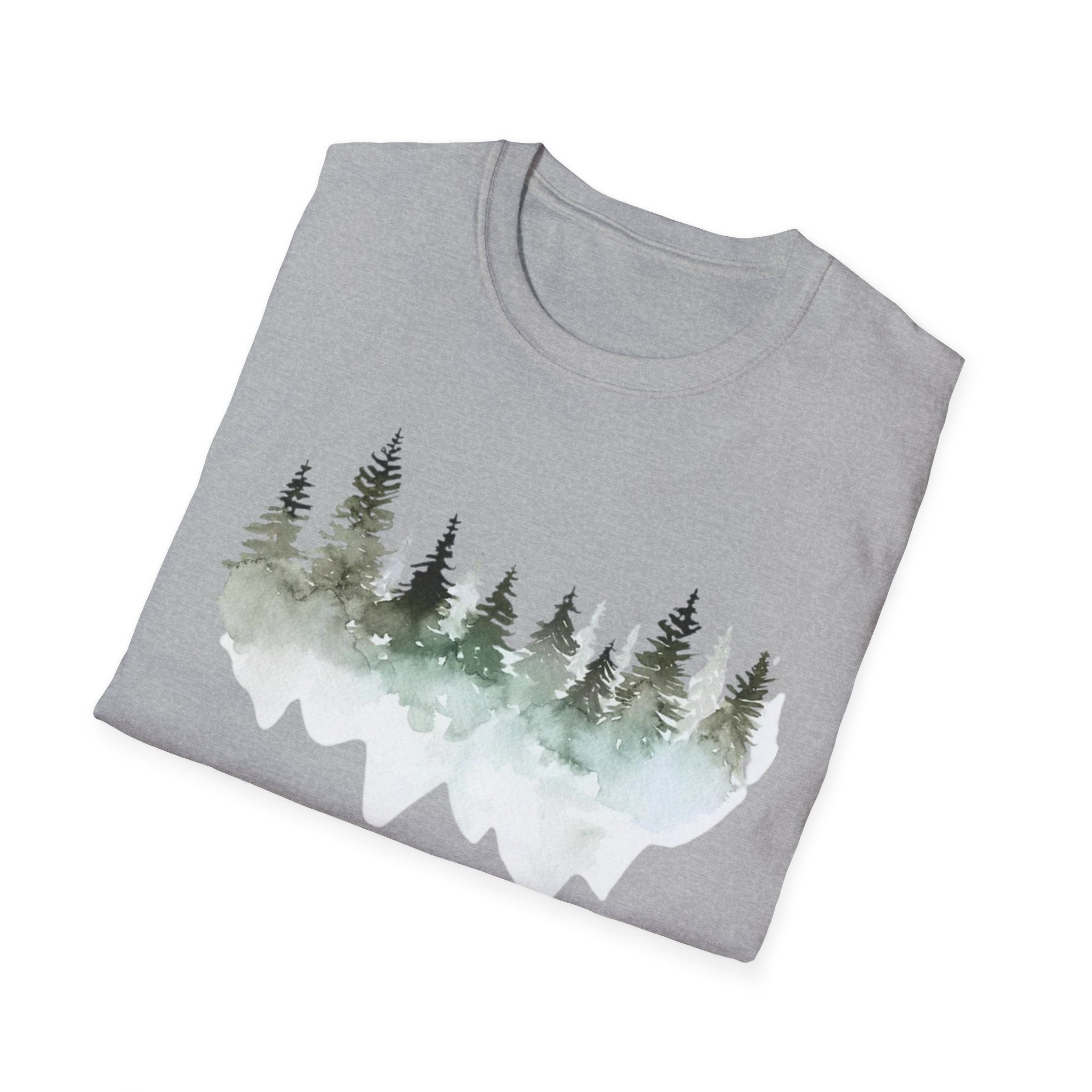 Forest Watercolor T-Shirt — Misty Pine Trees Nature Tee