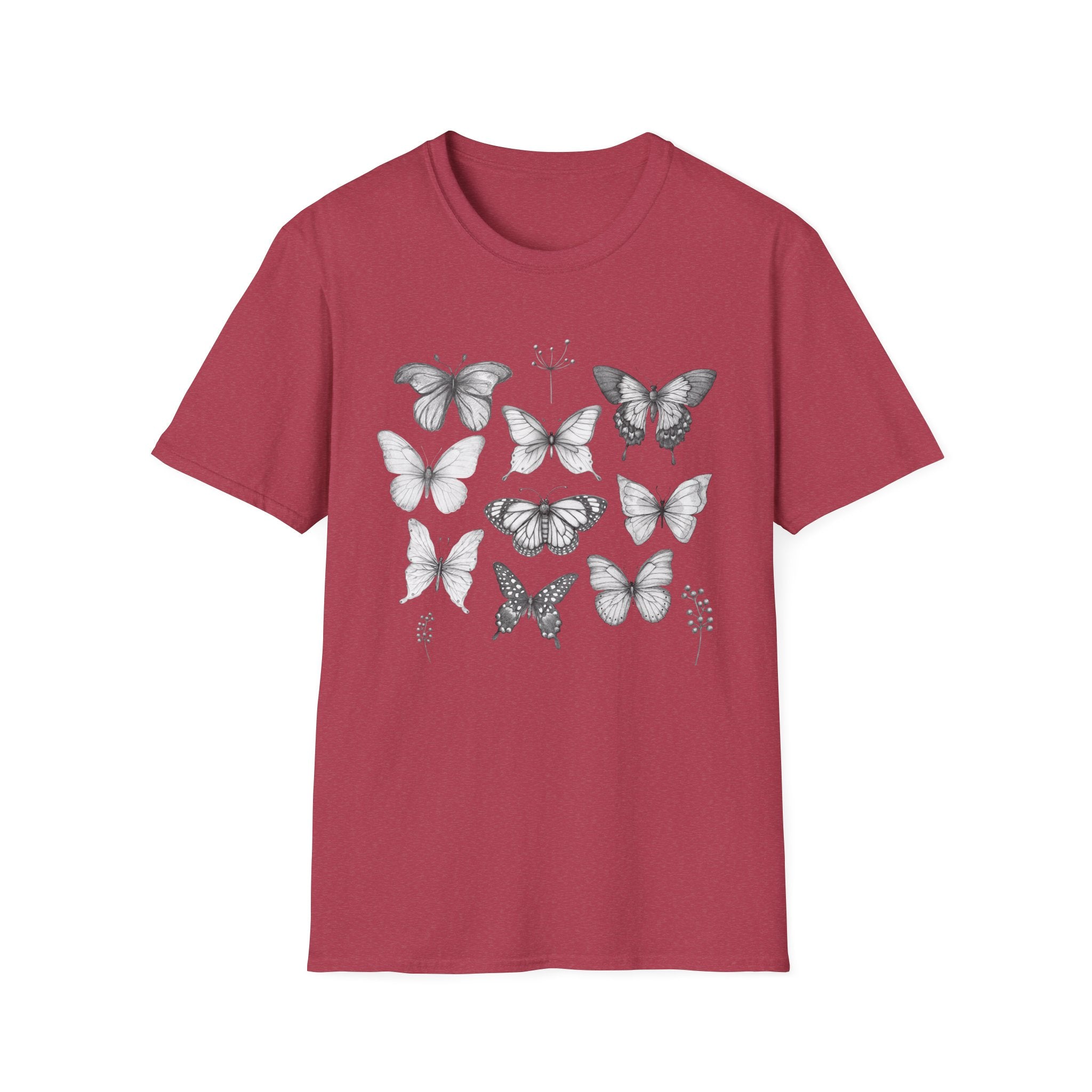 Butterfly Sketch Grid T-Shirt — Vintage Botanical Insect Tee