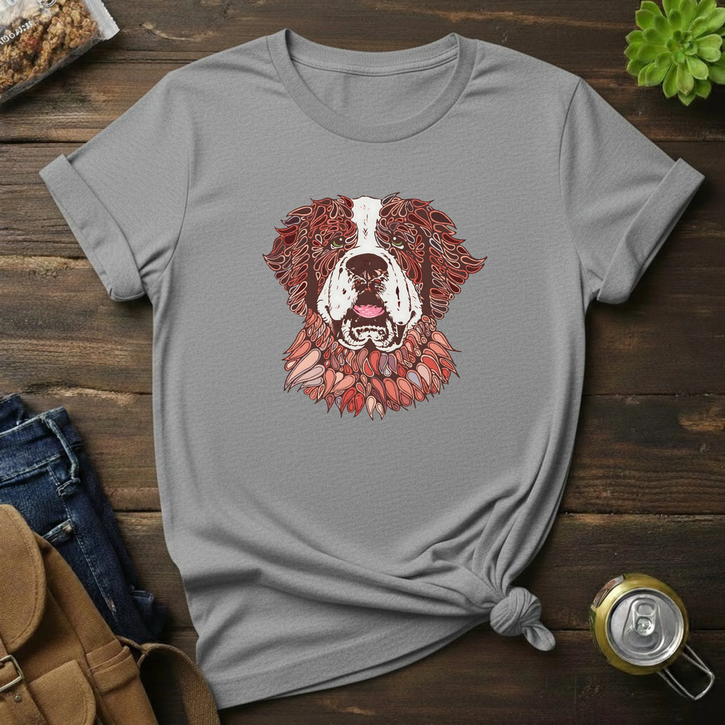 Saint Bernard Floral Portrait T-Shirt — Rustic Dog Lover Tee