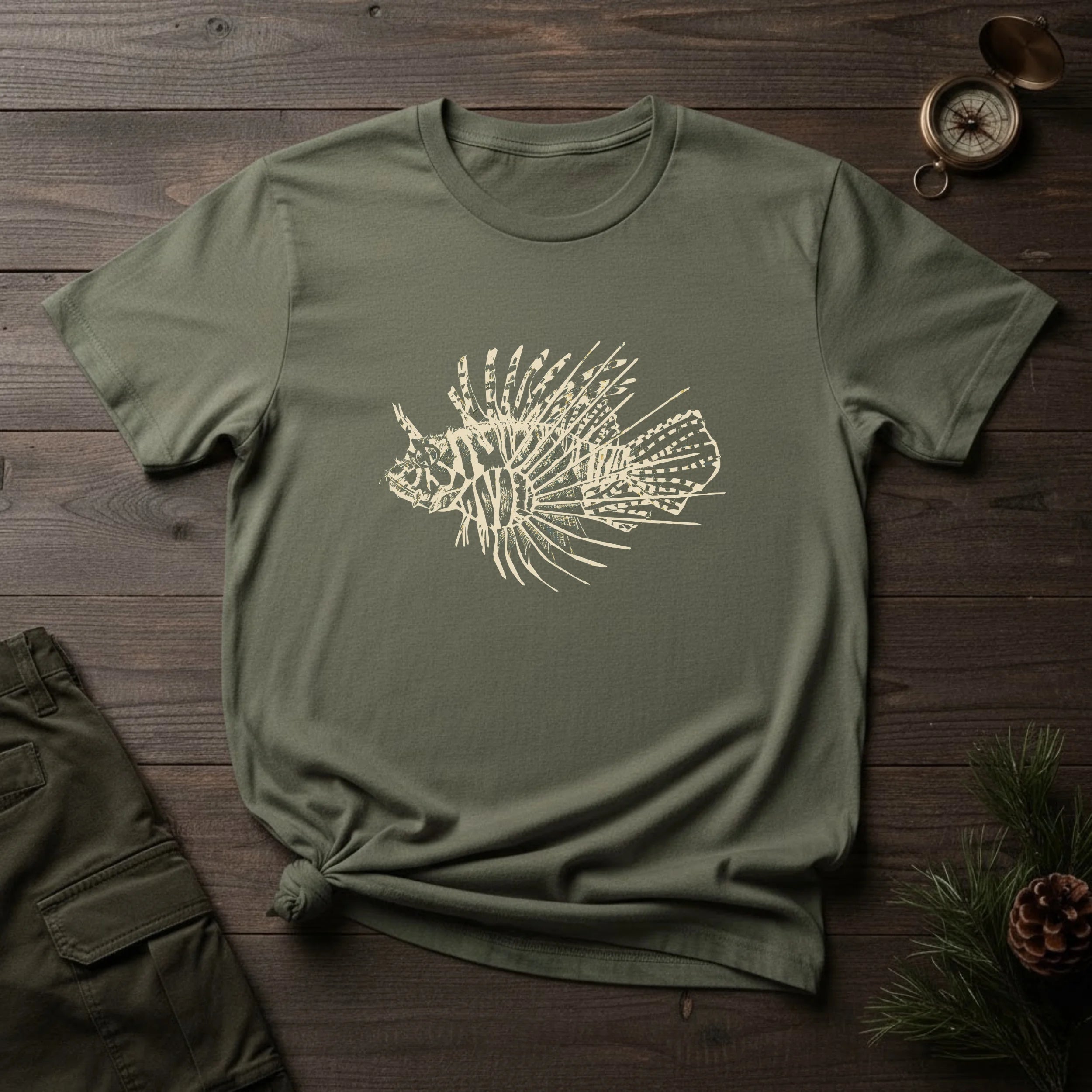 Lionfish Graphic T-Shirt — Vintage Marine Skull Illustration for Fishermen & Ocean Lovers