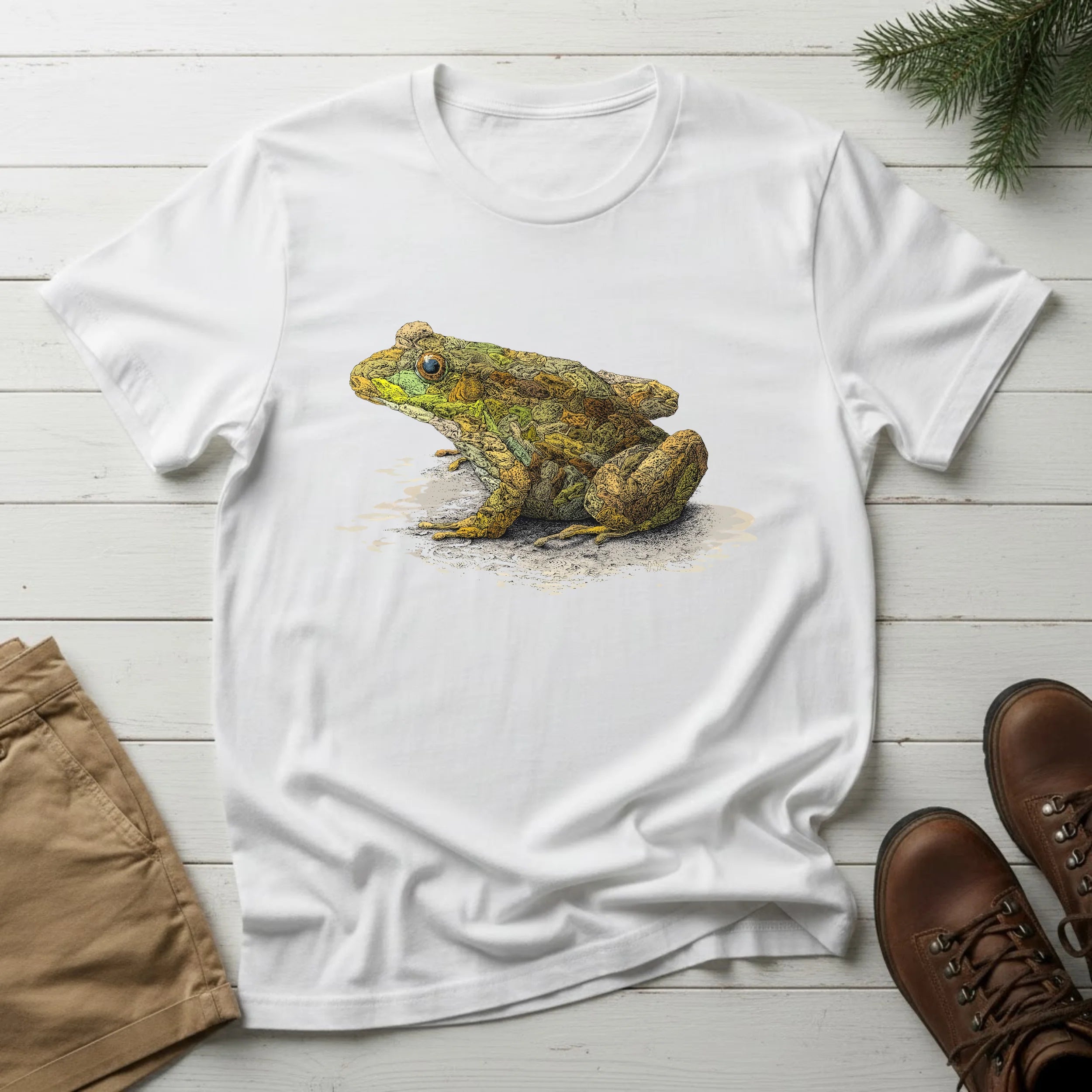 Frog Art T-Shirt — Realistic Green Frog Illustration Tee