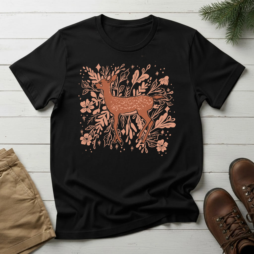 Floral Deer T‑Shirt — Rustic Botanical Deer Graphic Tee