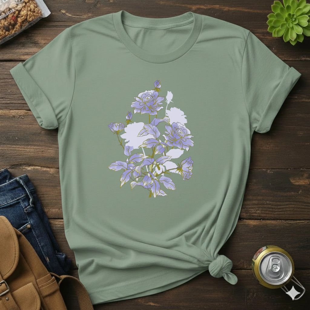 Floral Roses T-Shirt — Lavender Rose Garden Graphic Tee
