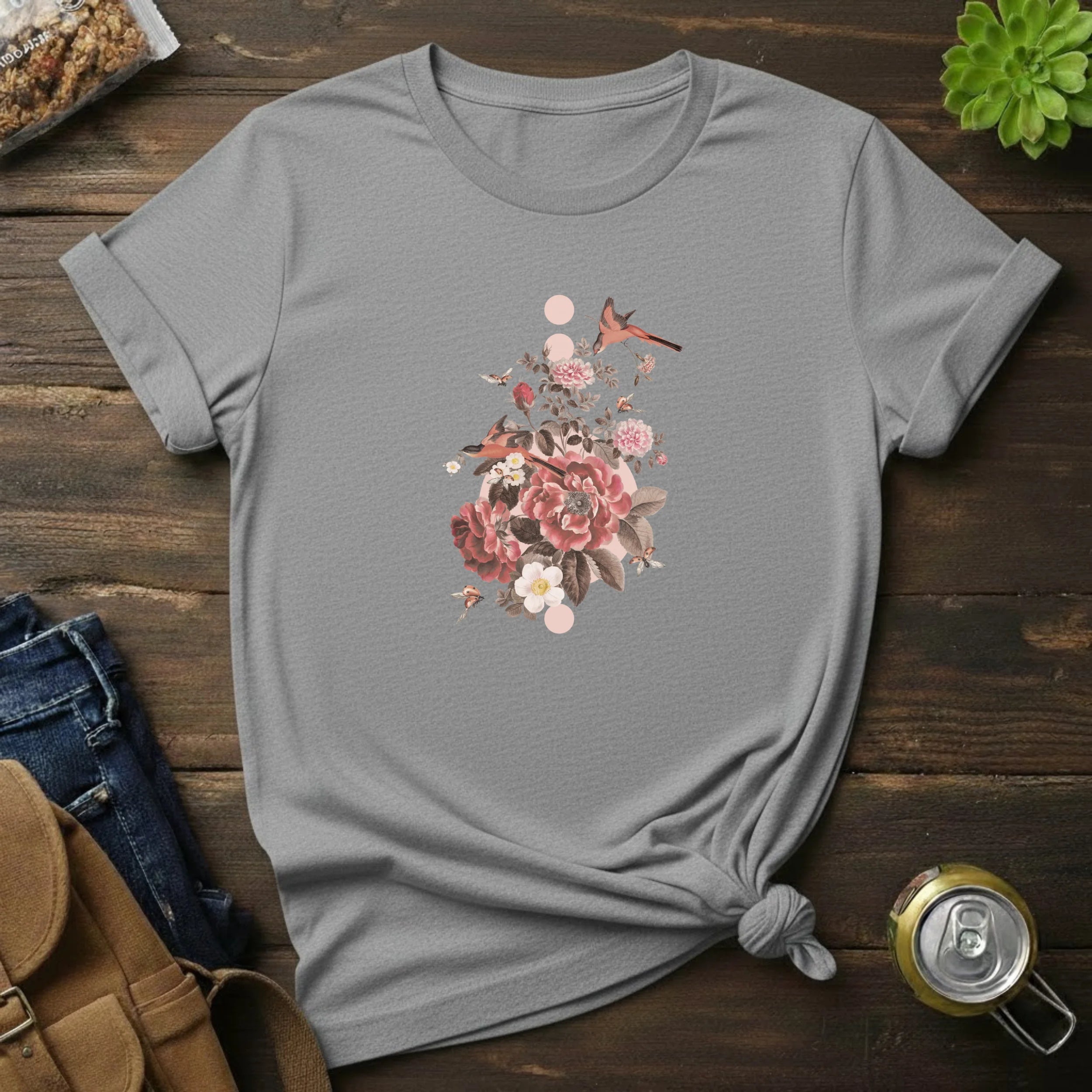 Floral Bird Bouquet T-Shirt — Vintage Rose Garden Tee