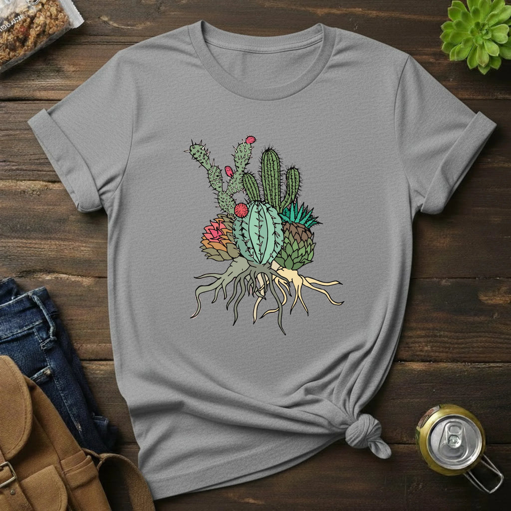 Cactus Cluster T‑Shirt — Botanical Succulent Illustration Tee
