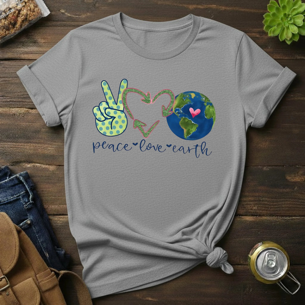 Peace Love Earth T-Shirt – 'Peace • Love • Earth' Graphic Tee for Eco-Friendly & Earth Day Fans