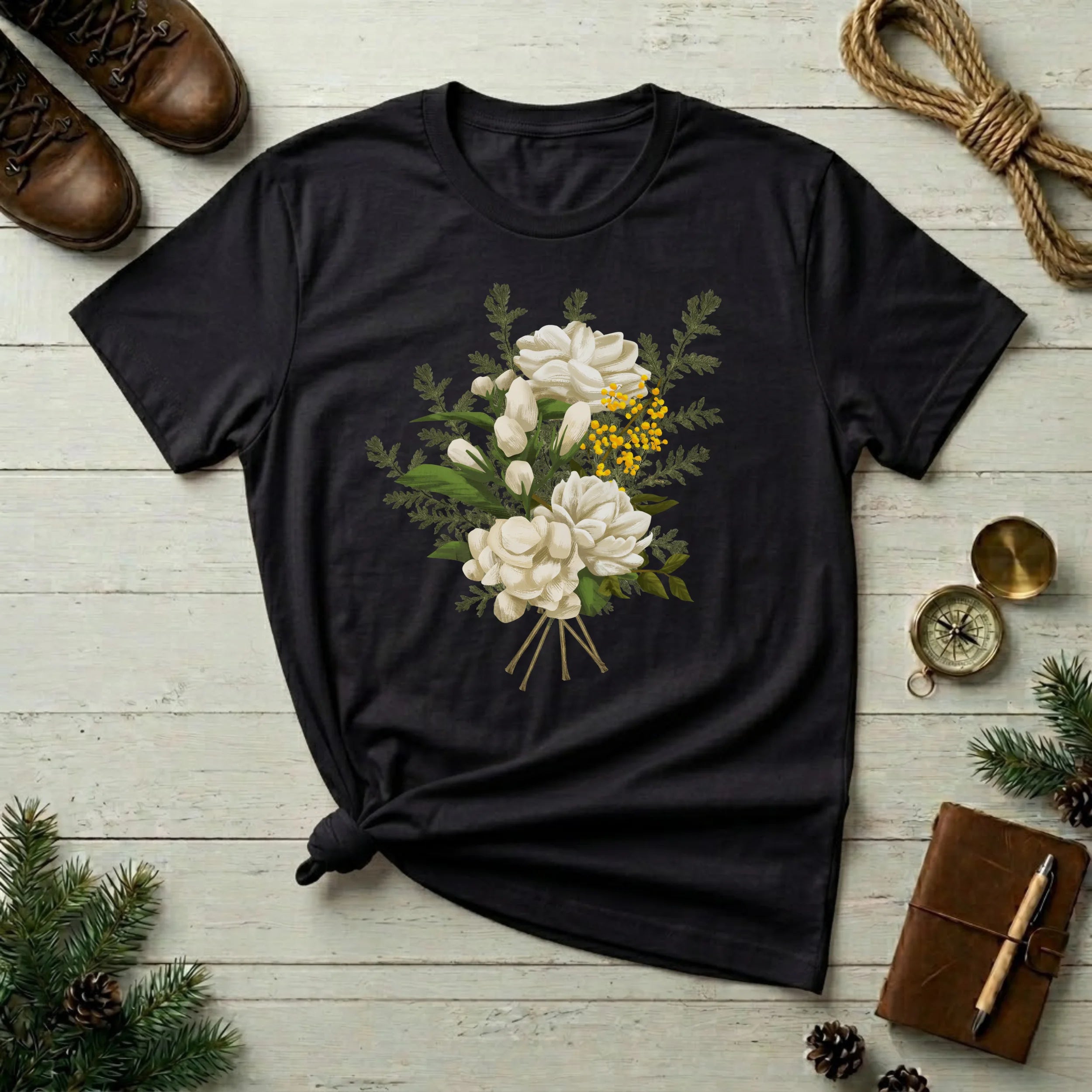Floral Bouquet T-Shirt — Vintage White Garden Flowers Tee