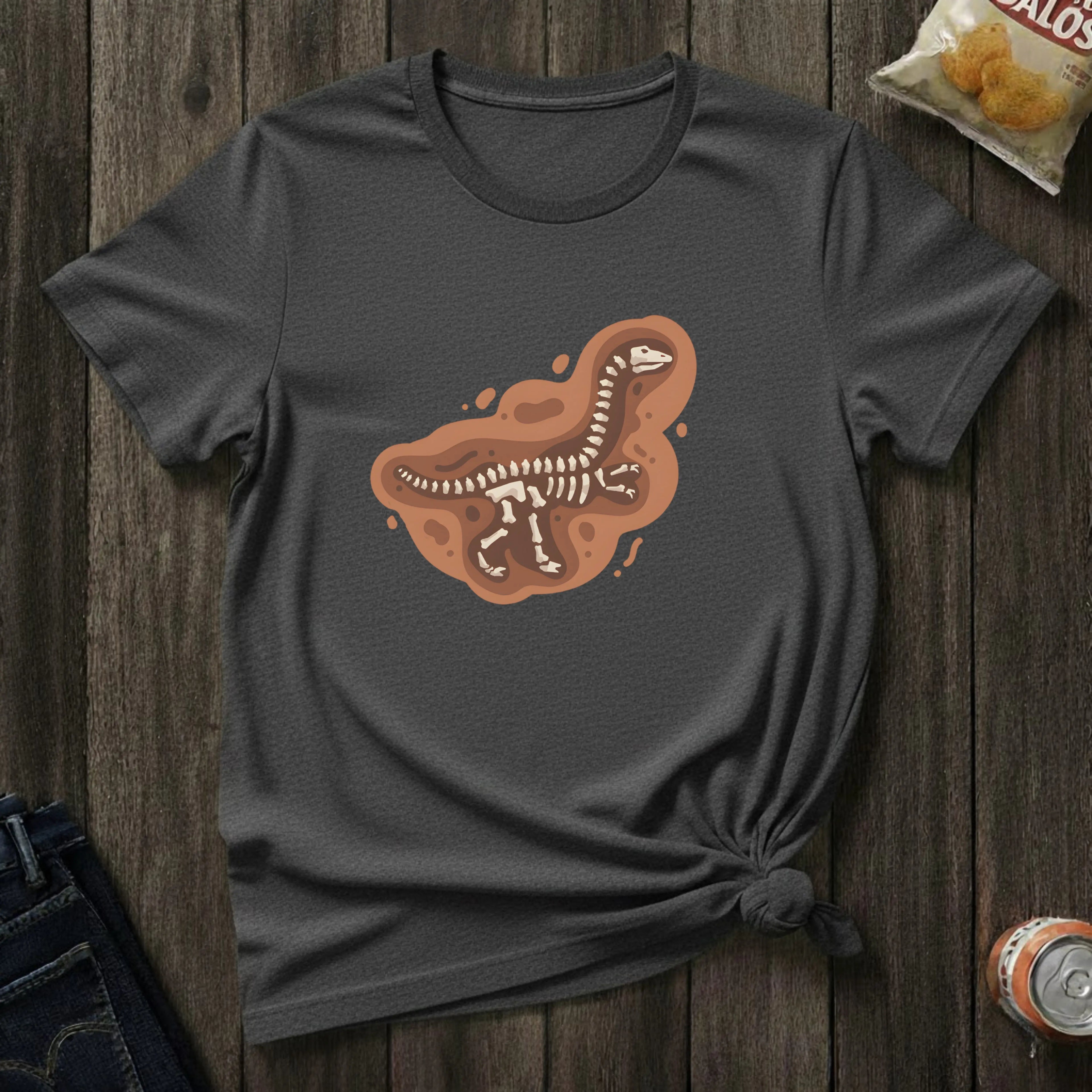T-Shirt — Brown T-Rex Skeleton Graphic Tee