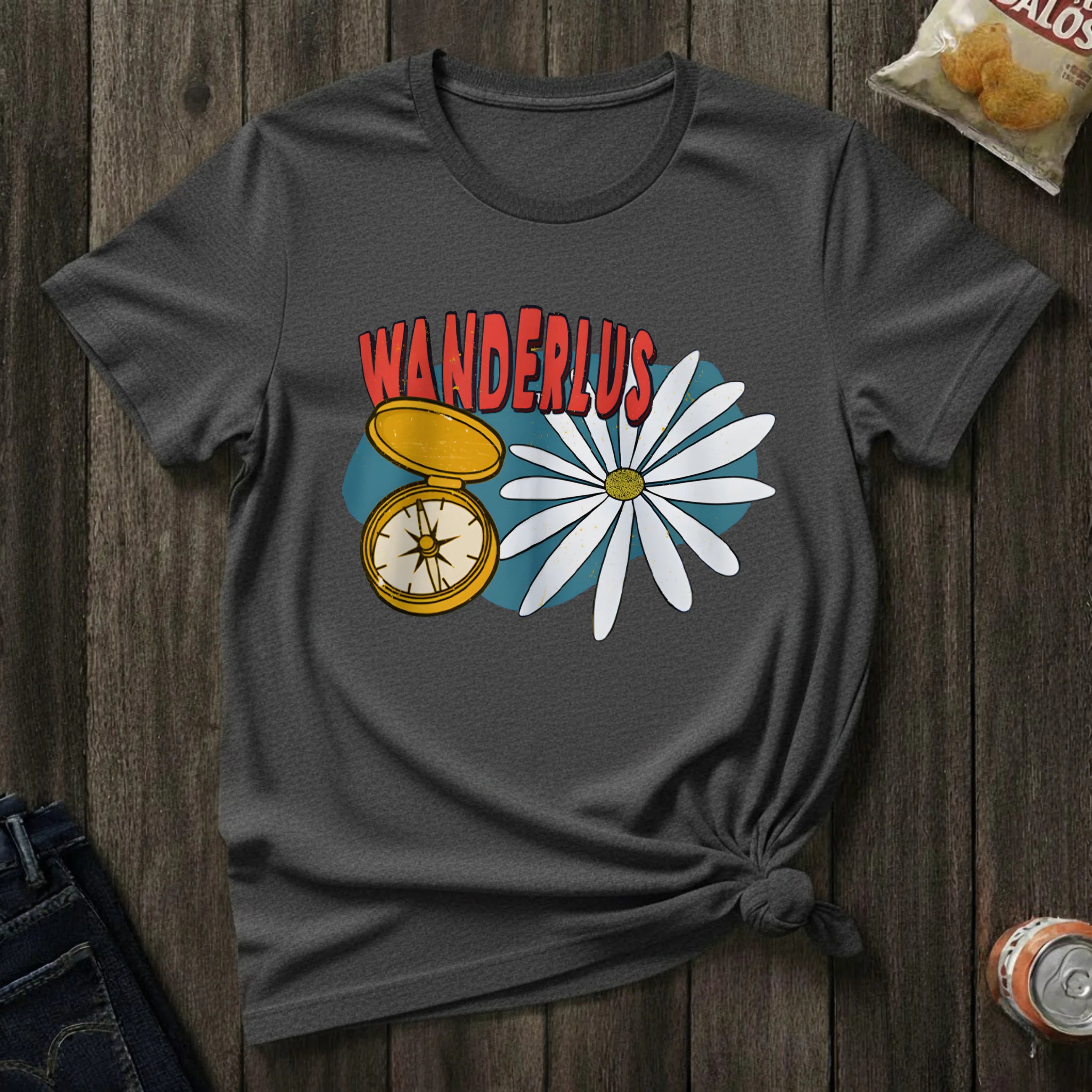 Wanderlust Compass & Daisy T-Shirt – Vintage Travel Graphic Tee