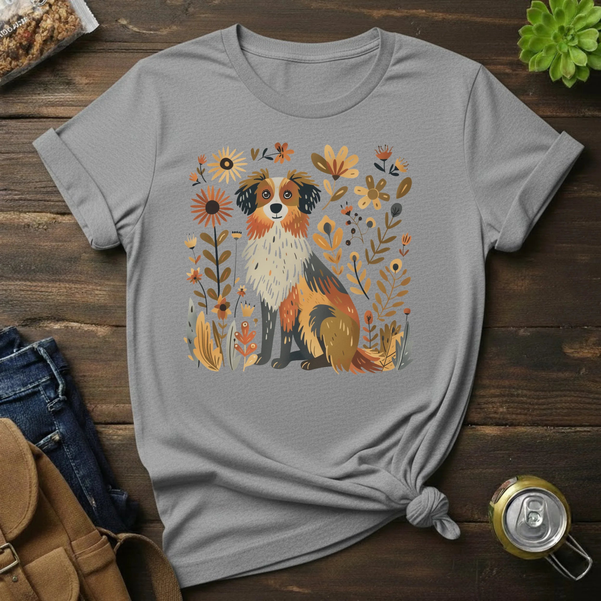 Collie Floral T-Shirt — Whimsical Dog Art Tee for Pet Lovers