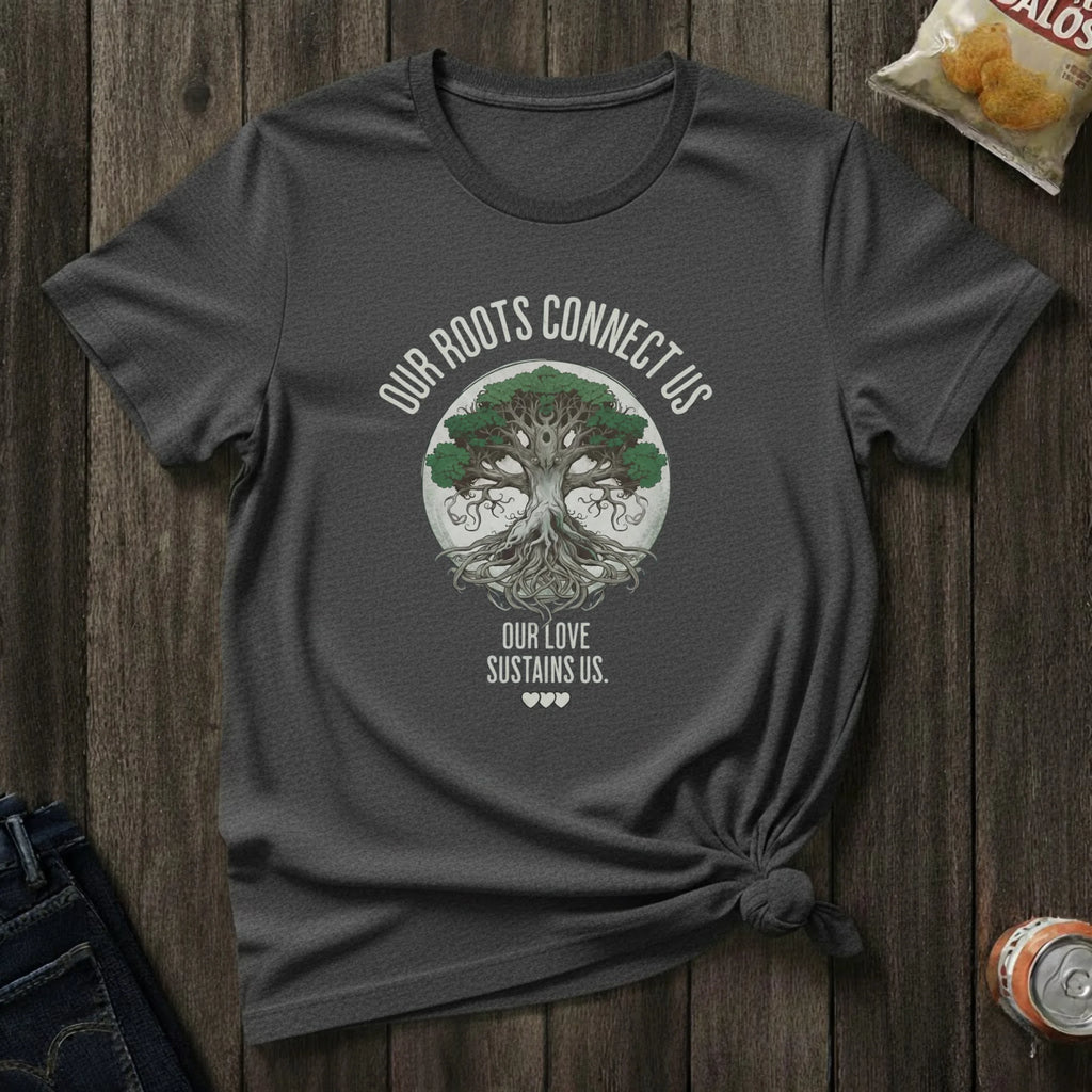 Tree of Life T-Shirt — "Our Roots Connect Us, Our Love Sustains Us" Eco Nature Tee