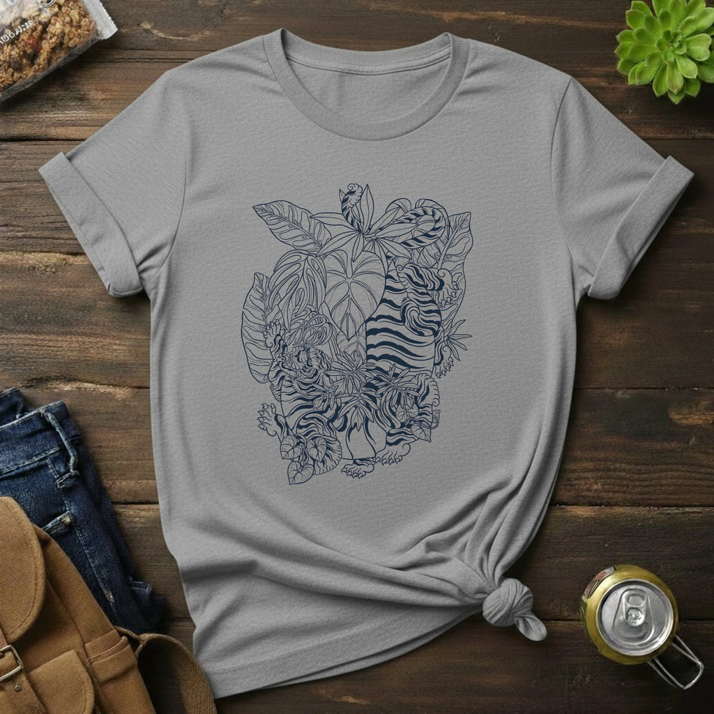 Tiger Floral Sketch T-Shirt — Botanical Line Art Tiger Tee