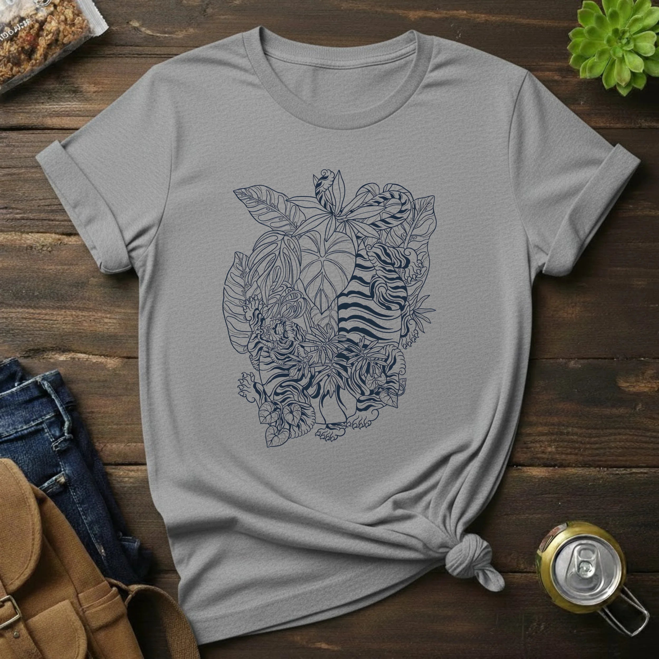 Tiger Floral Sketch T-Shirt — Botanical Line Art Tiger Tee