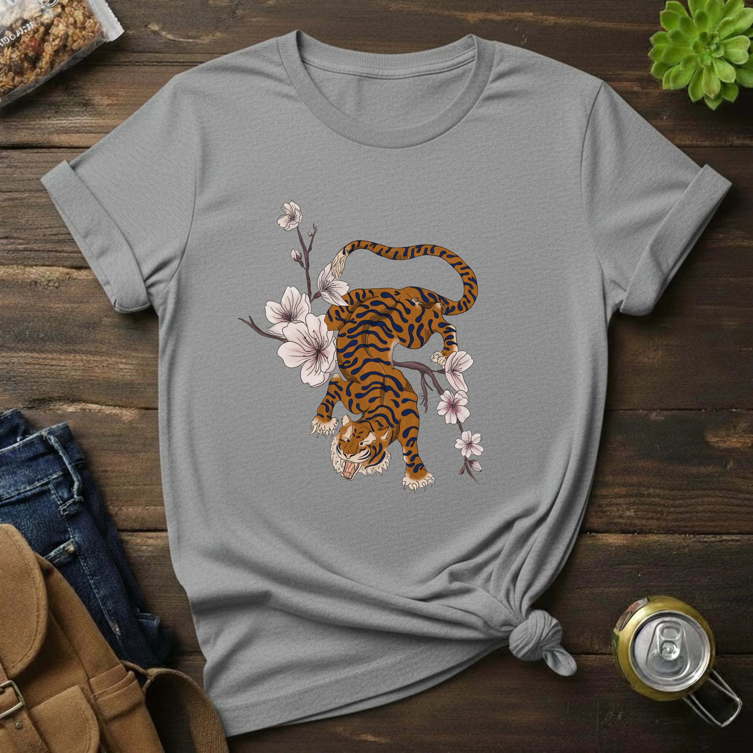 Tiger & Cherry Blossom Graphic T‑Shirt — Vintage Japanese Style Tee