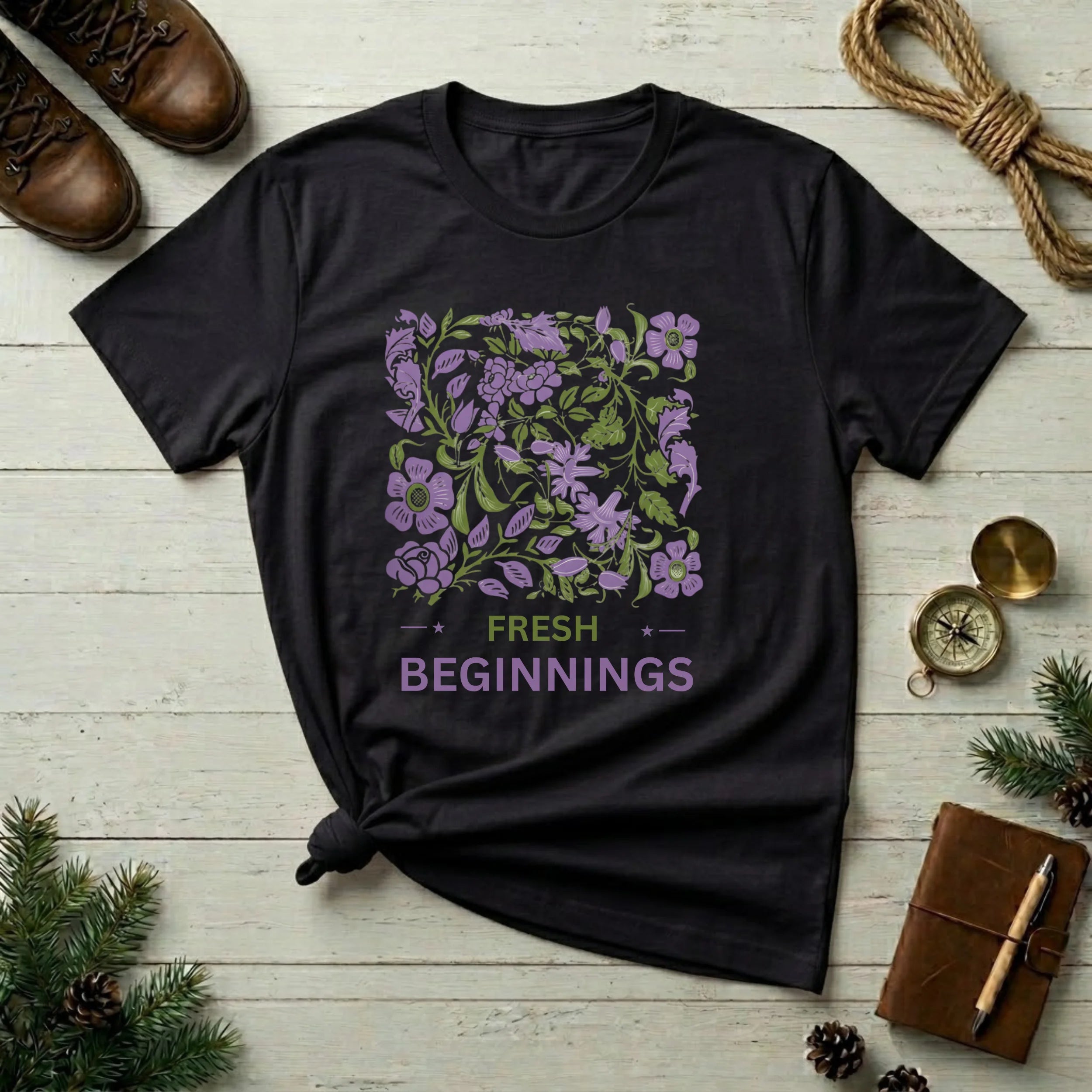 Fresh Beginnings Floral T-Shirt — Purple Botanical Spring Tee
