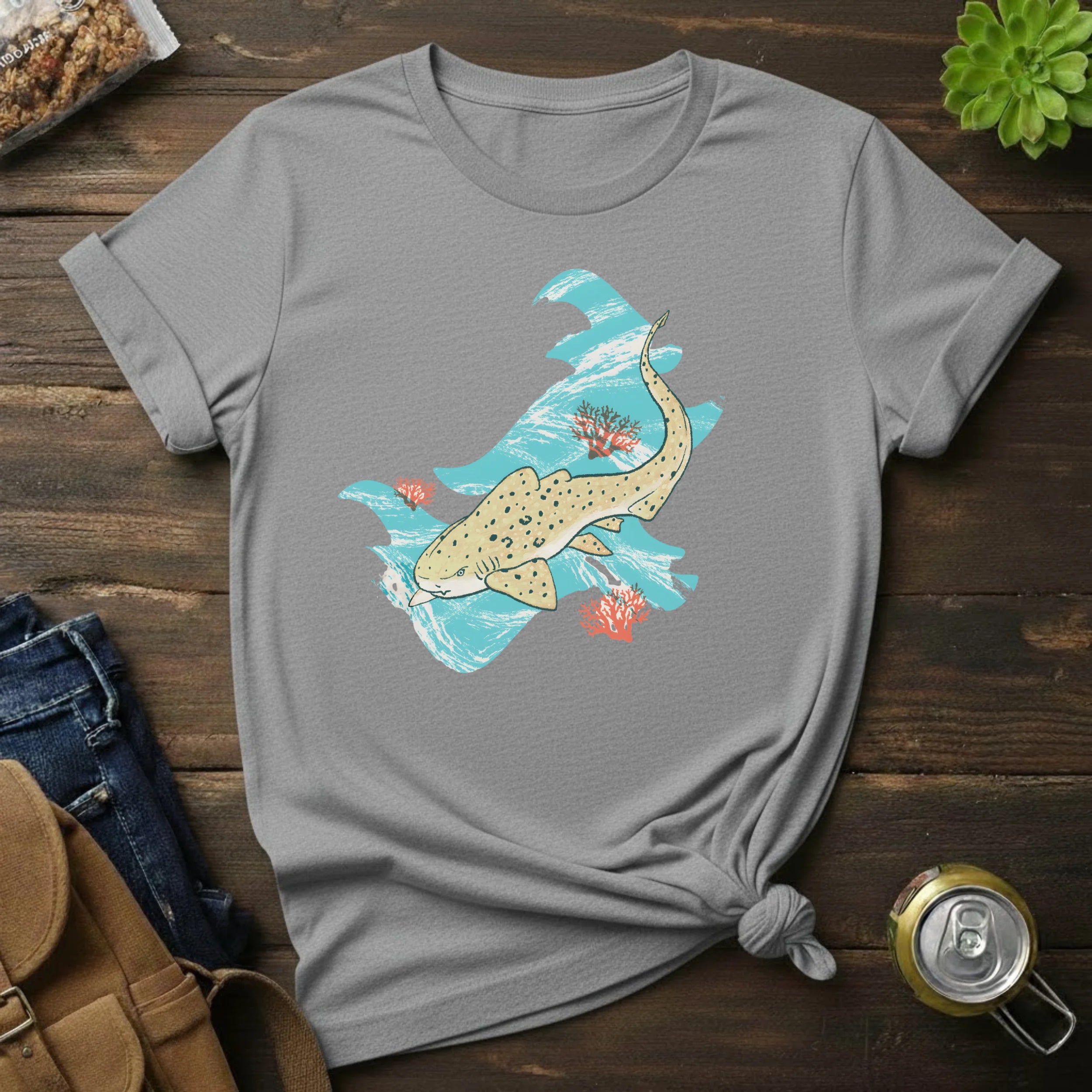 Leopard Shark Surf T-Shirt — Vintage Ocean Wave Tee