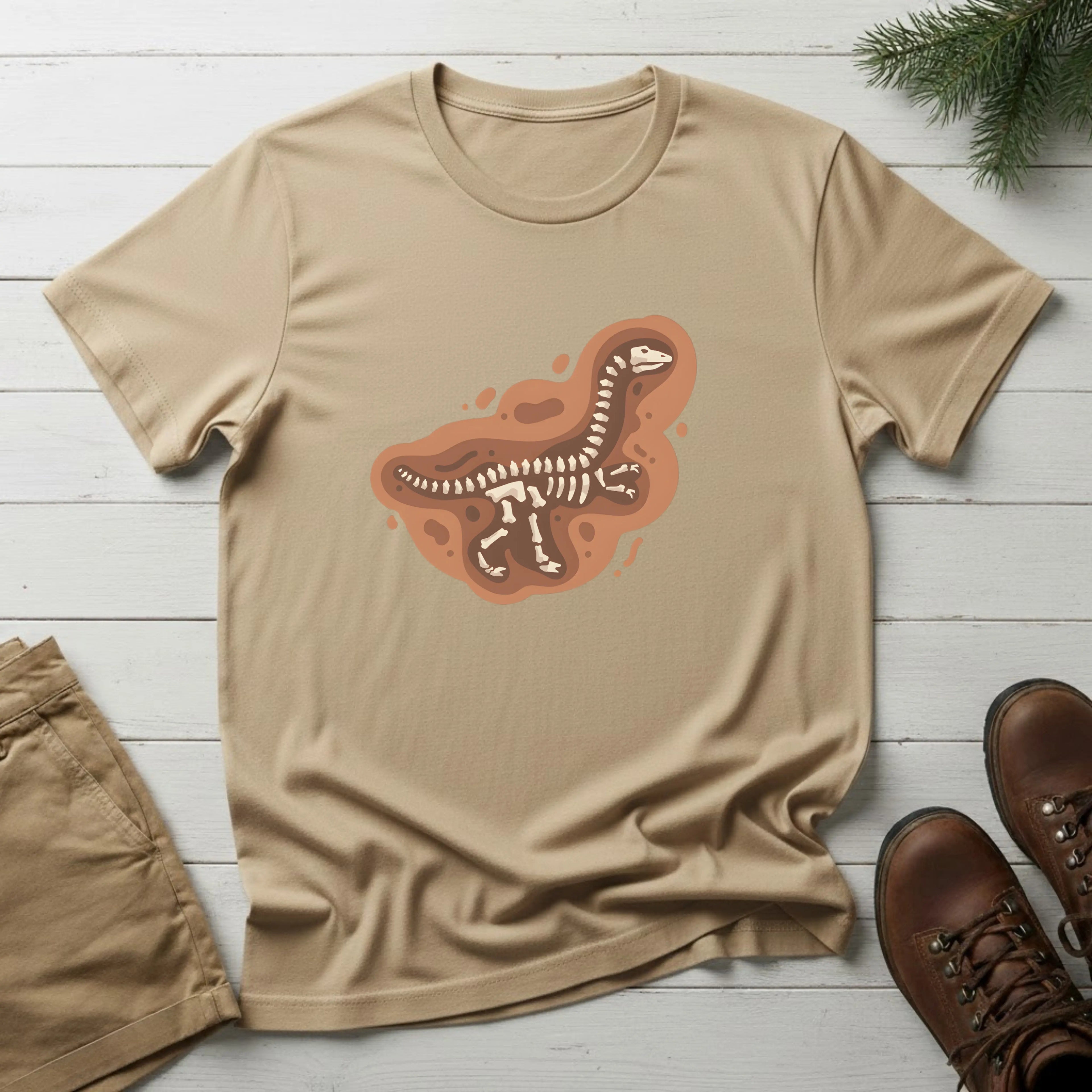 T-Shirt — Brown T-Rex Skeleton Graphic Tee