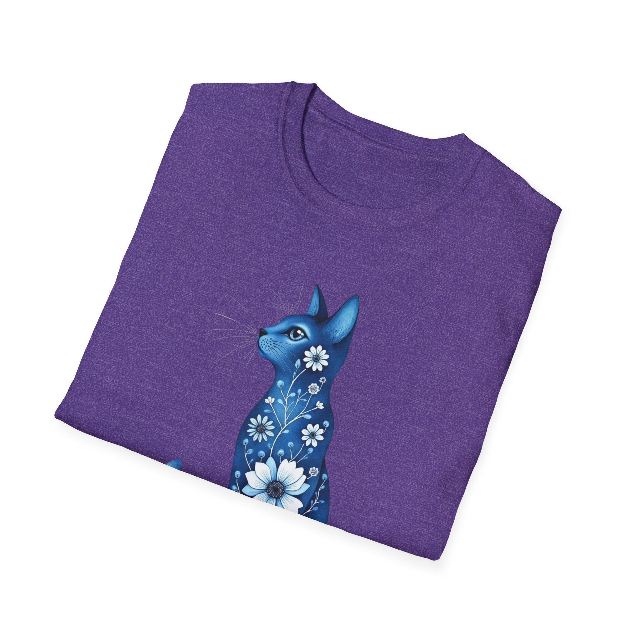 Floral Blue Cat T-Shirt