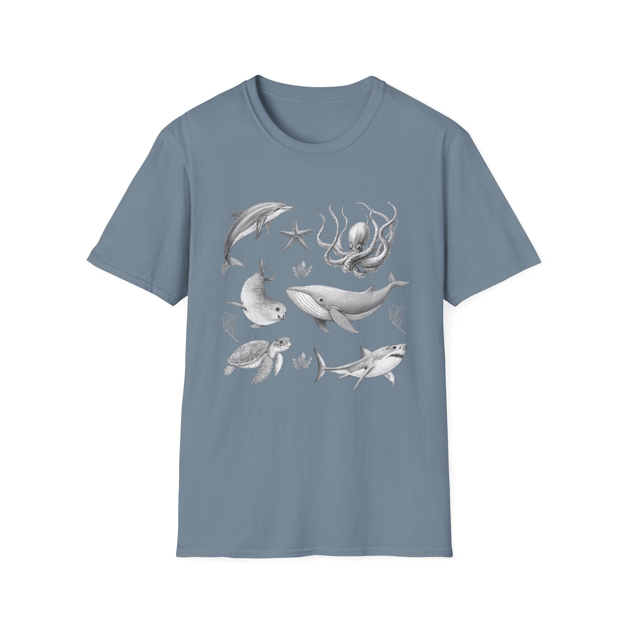 Ocean Wildlife T-Shirt — Monochrome Marine Life Design