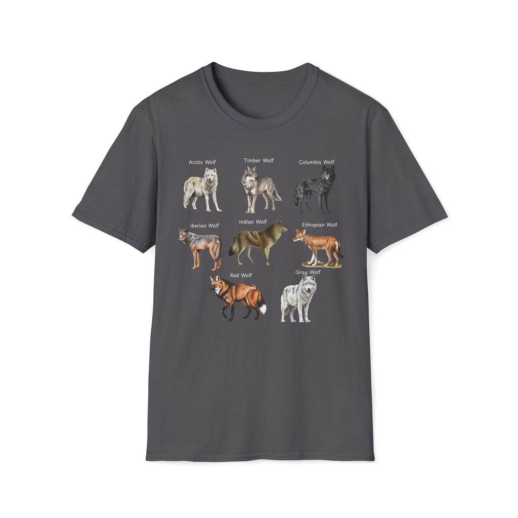 Wolf Species Chart T-Shirt — Illustrated Wolves Guide Tee