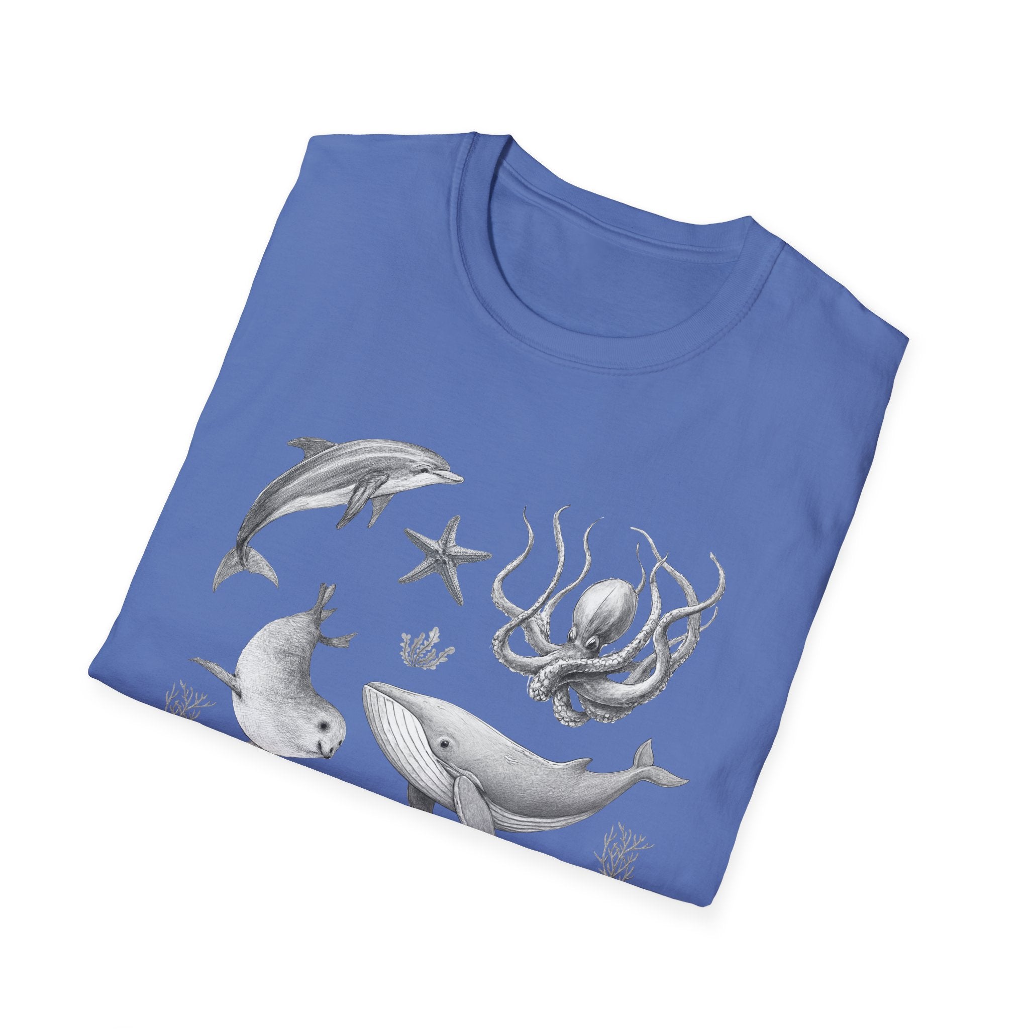 Ocean Wildlife T-Shirt — Monochrome Marine Life Design