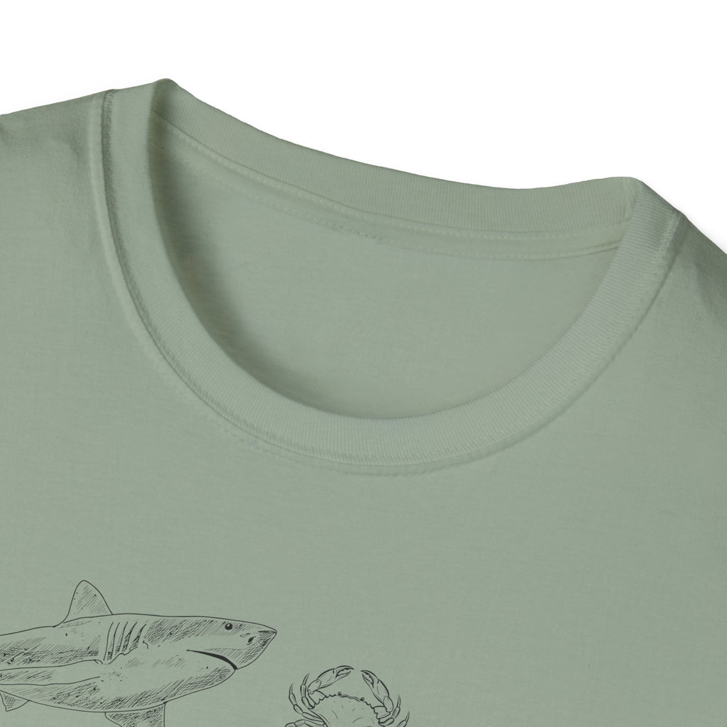 Marine Life Sketch T-Shirt — Minimal Ocean Creatures Illustration