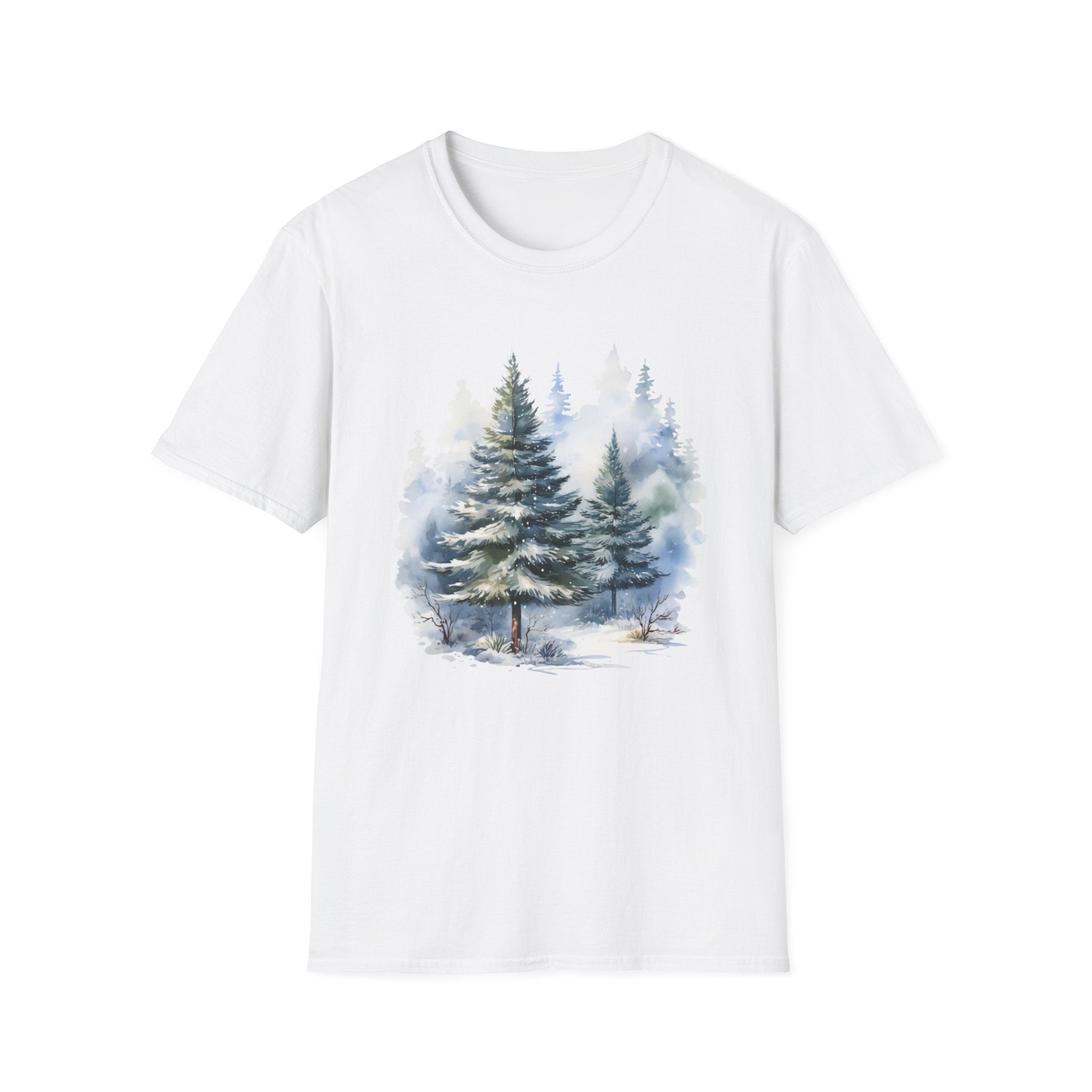 Winter Pine Trees T-Shirt — Watercolor Forest Holiday Tee