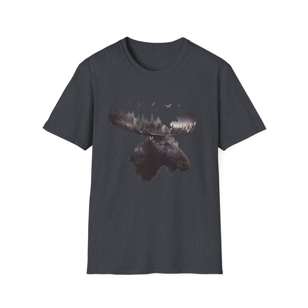 Moose Silhouette T-Shirt — Forest Double-Exposure Wildlife Tee
