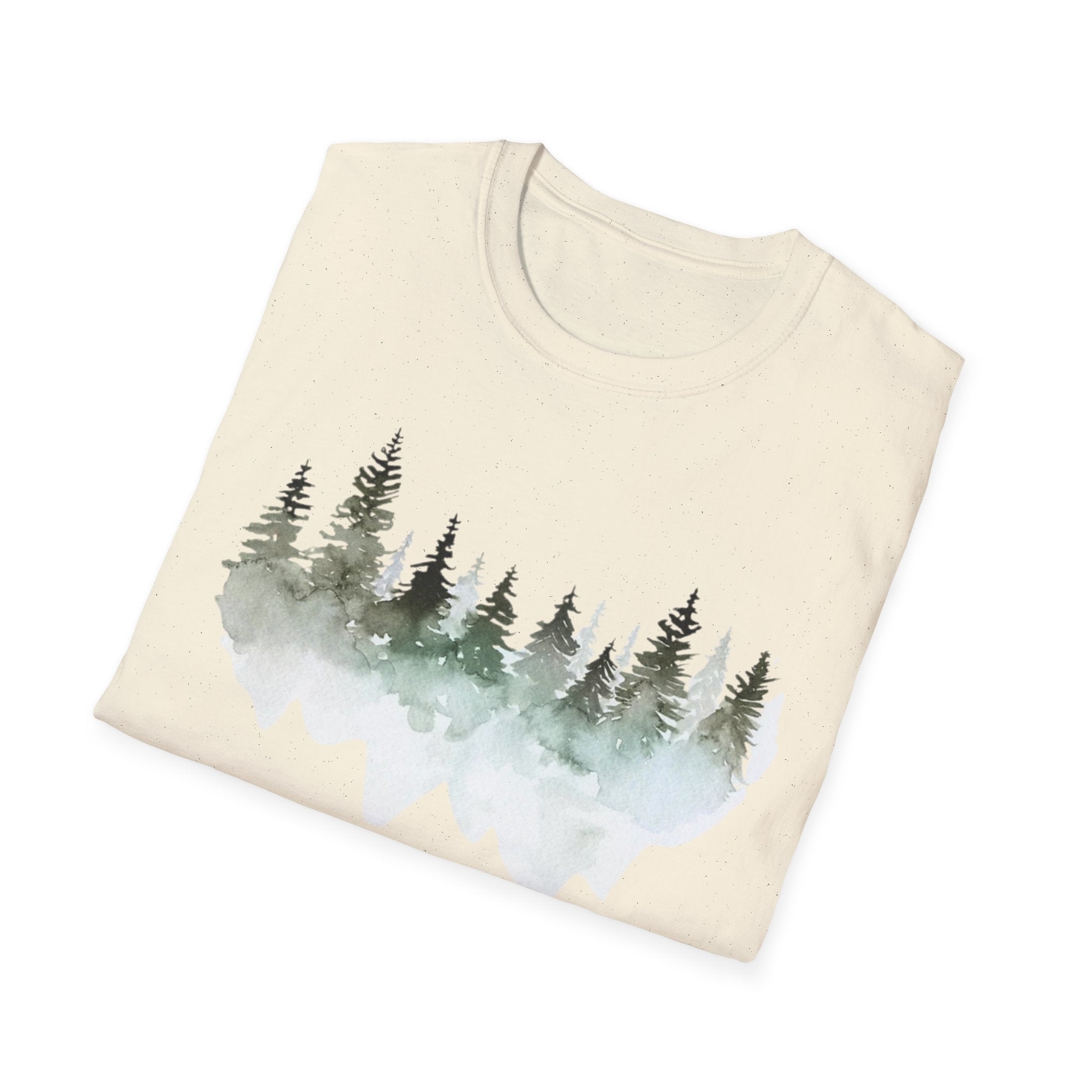 Forest Watercolor T-Shirt — Misty Pine Trees Nature Tee
