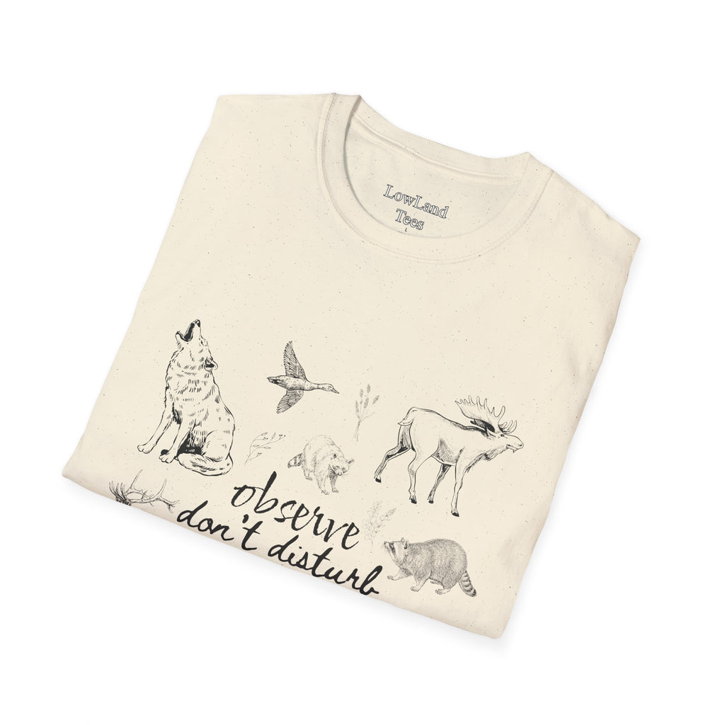 Observe Don’t Disturb T-Shirt — Vintage Sketch Wildlife Field Guide Tee