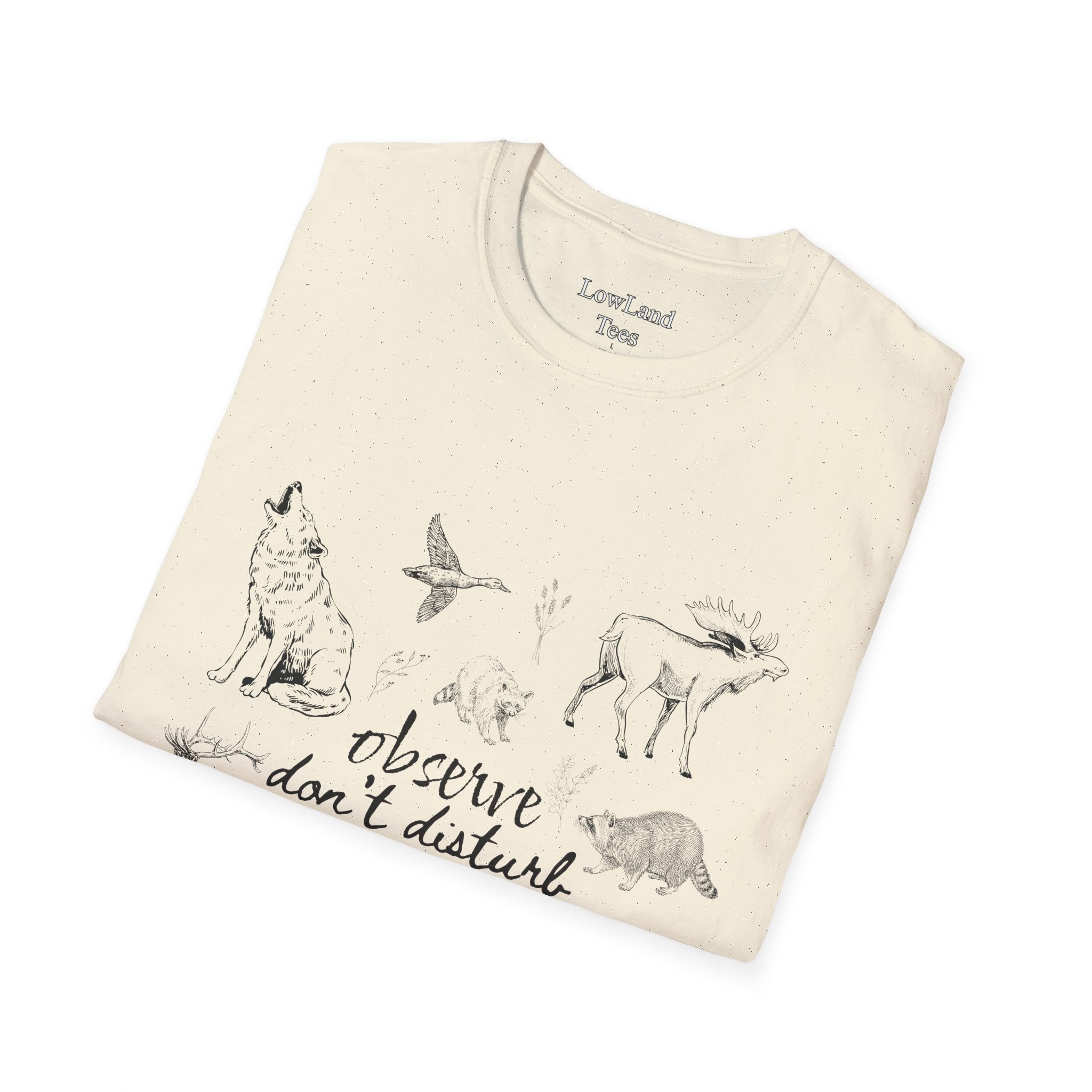 Observe Don’t Disturb T-Shirt — Vintage Sketch Wildlife Field Guide Tee