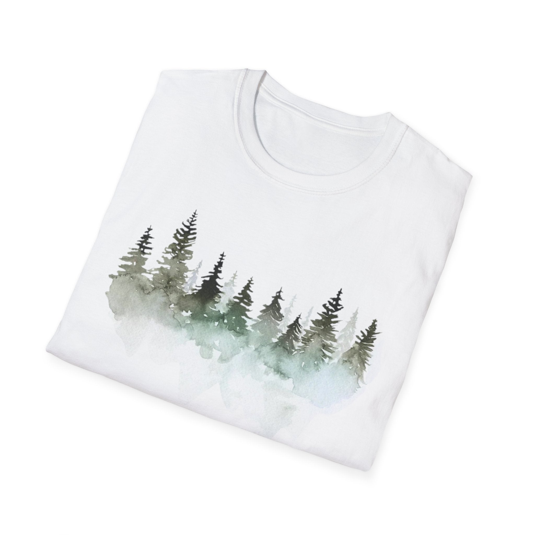 Forest Watercolor T-Shirt — Misty Pine Trees Nature Tee