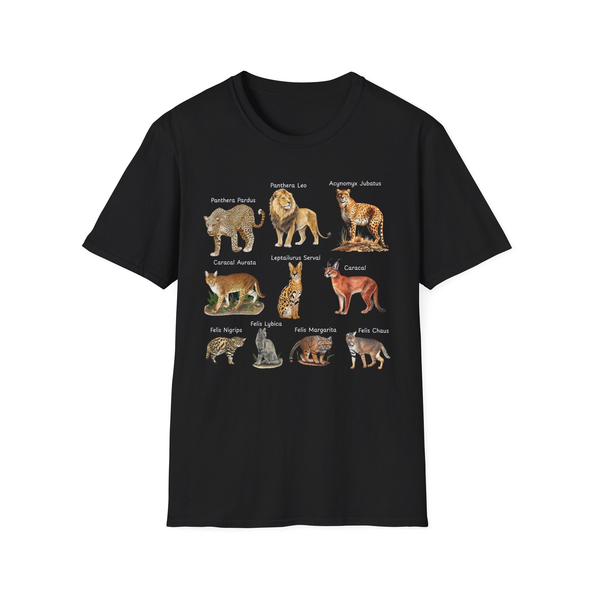 Big Cats Chart T-Shirt — Vintage Illustrated Wild Cat Identification Tee